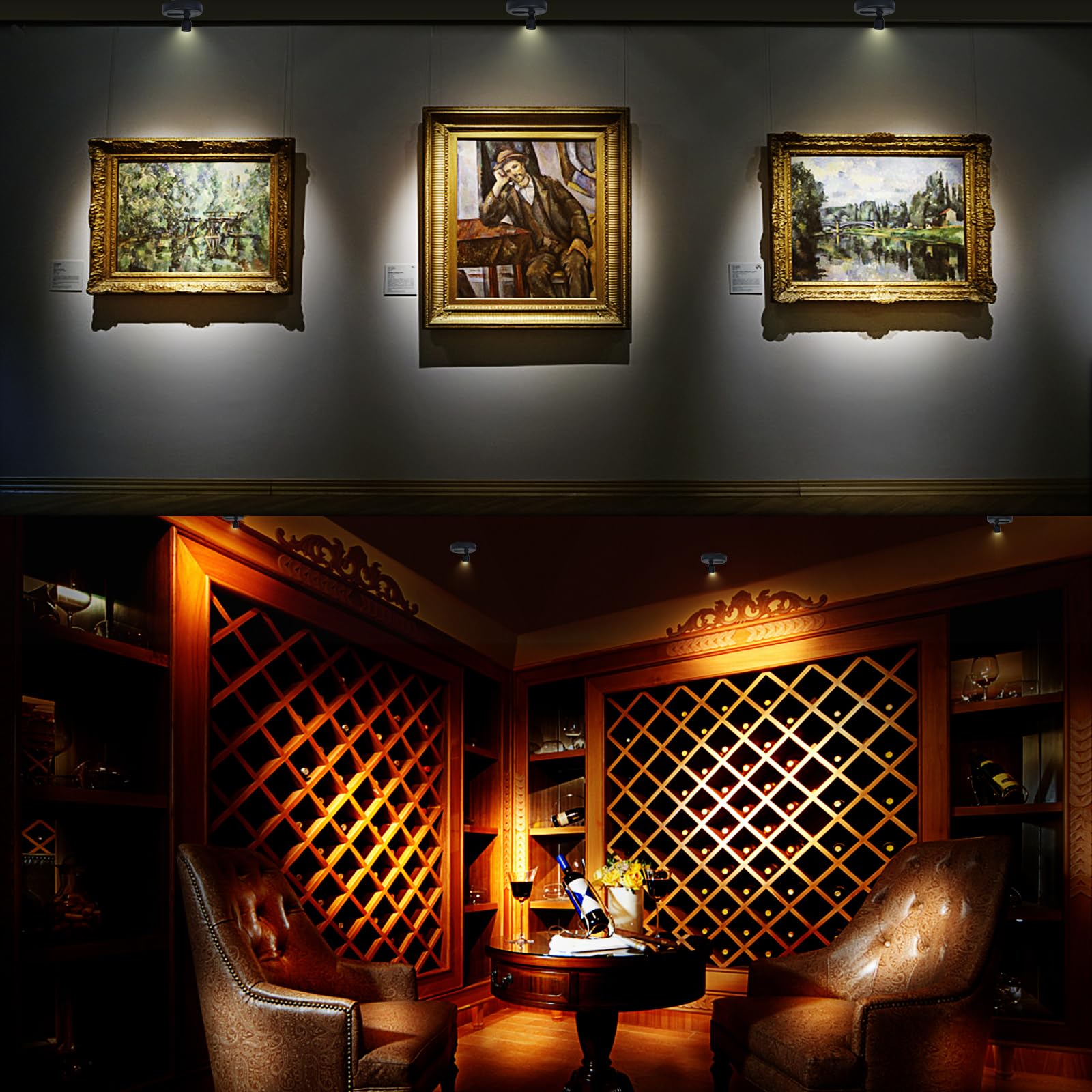 HAMVIDNE Wireless LED Spotlight - Battery Powered Uplighting Picture Lights with Remote for Wall Art & Closet Display, Black