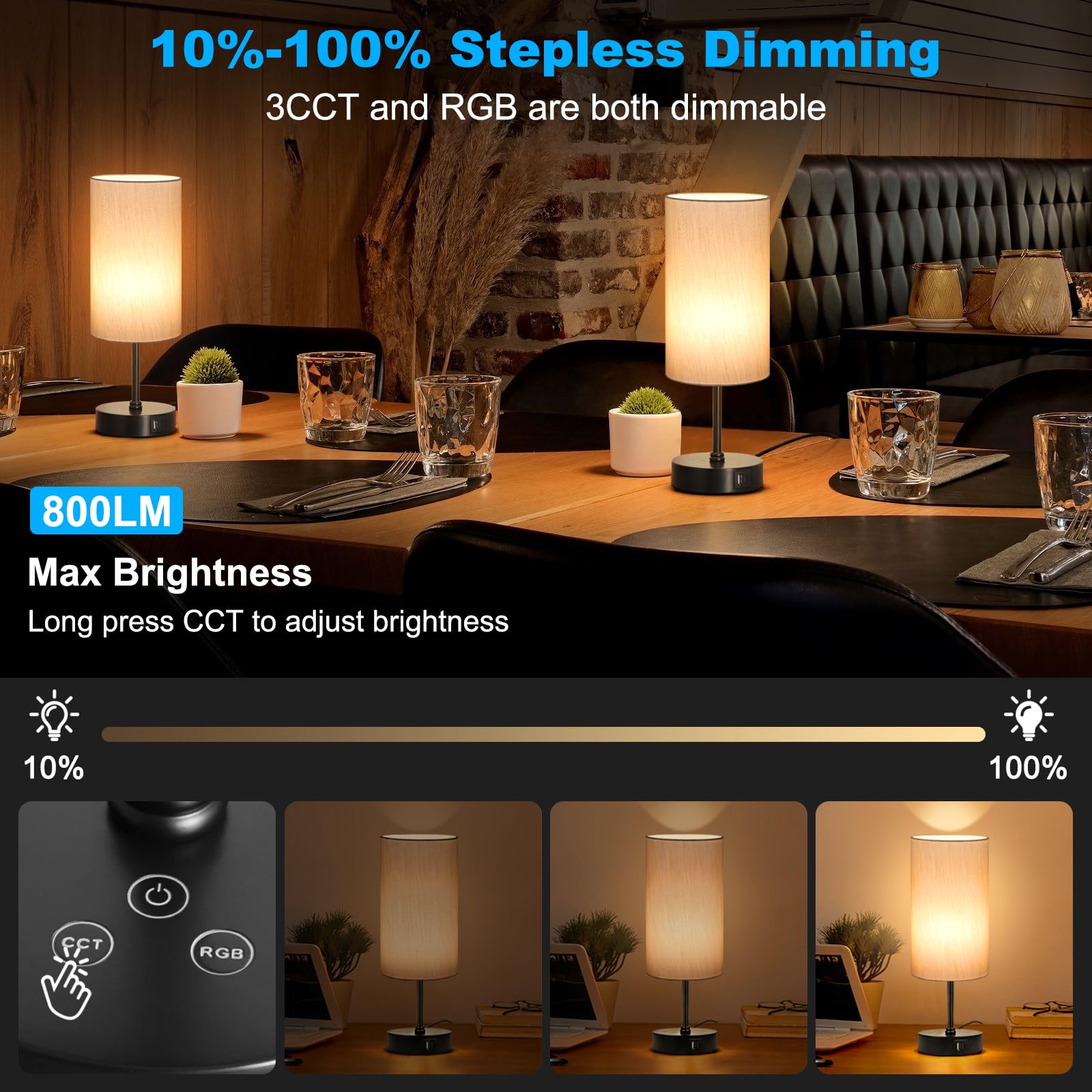 Unicozin Small Table Lamp, 7 Rgb & 3 Cct 3000K/4500K/6500K, Stepless Dimmable Bedside Lamp With Grey Shade, Touch Control Ambien