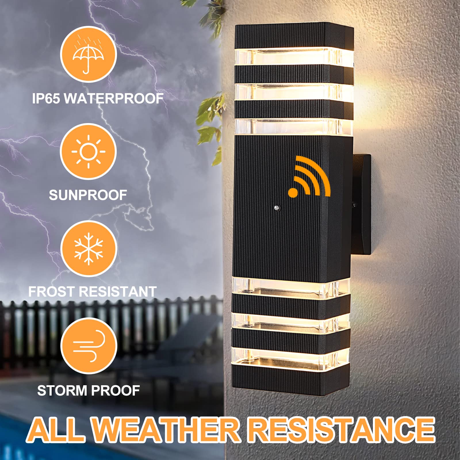 BOXCUPIN Outdoor Wall Light Sconce, IP65 Waterproof, 3000K Warm White, 3-Layer Design, Black, Model BXOWLS18, 1 Pack