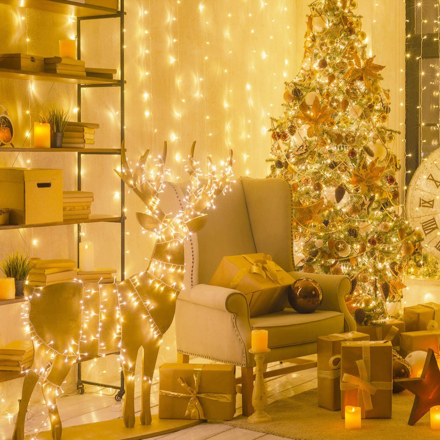 JMEXSUSS 250 LED Christmas String Lights, Warm White, 91.5ft, Indoor/Outdoor, Waterproof, 8 Modes, Plug-in Fairy Lights