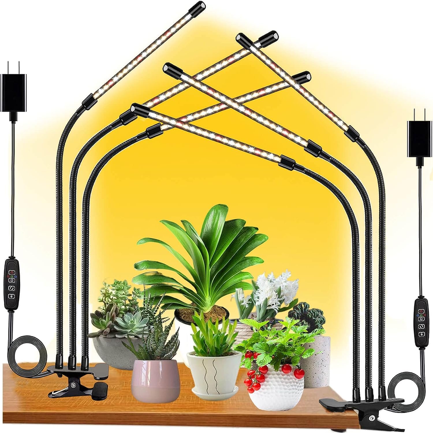 Grow Lights For Indoor Plants, Frgrow Led Plant Grow Lights, 3000K/5000K/660Nm Full Spectrum Plant Growing Lamps, Clip On Plant Lamp With White Red Leds, Timer Setting, Ul Listed Adapter 3 Head 2 Pack
