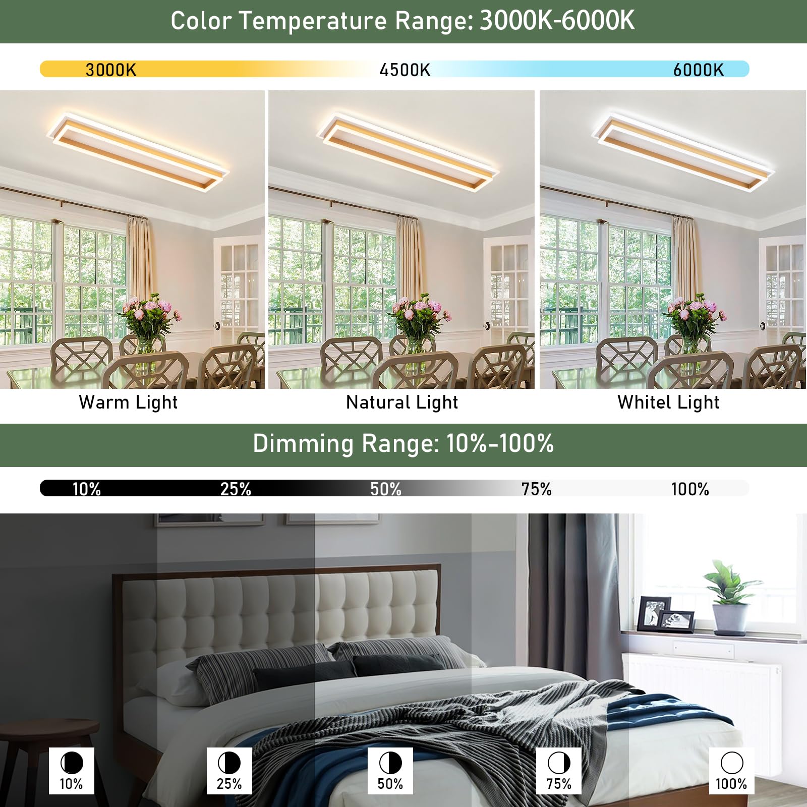 Vloitgol Dimmable LED Ceiling Light Fixture, 31.5in, Gold, Aluminum, Modern Linear Design, Model CL-80CTYKL-D