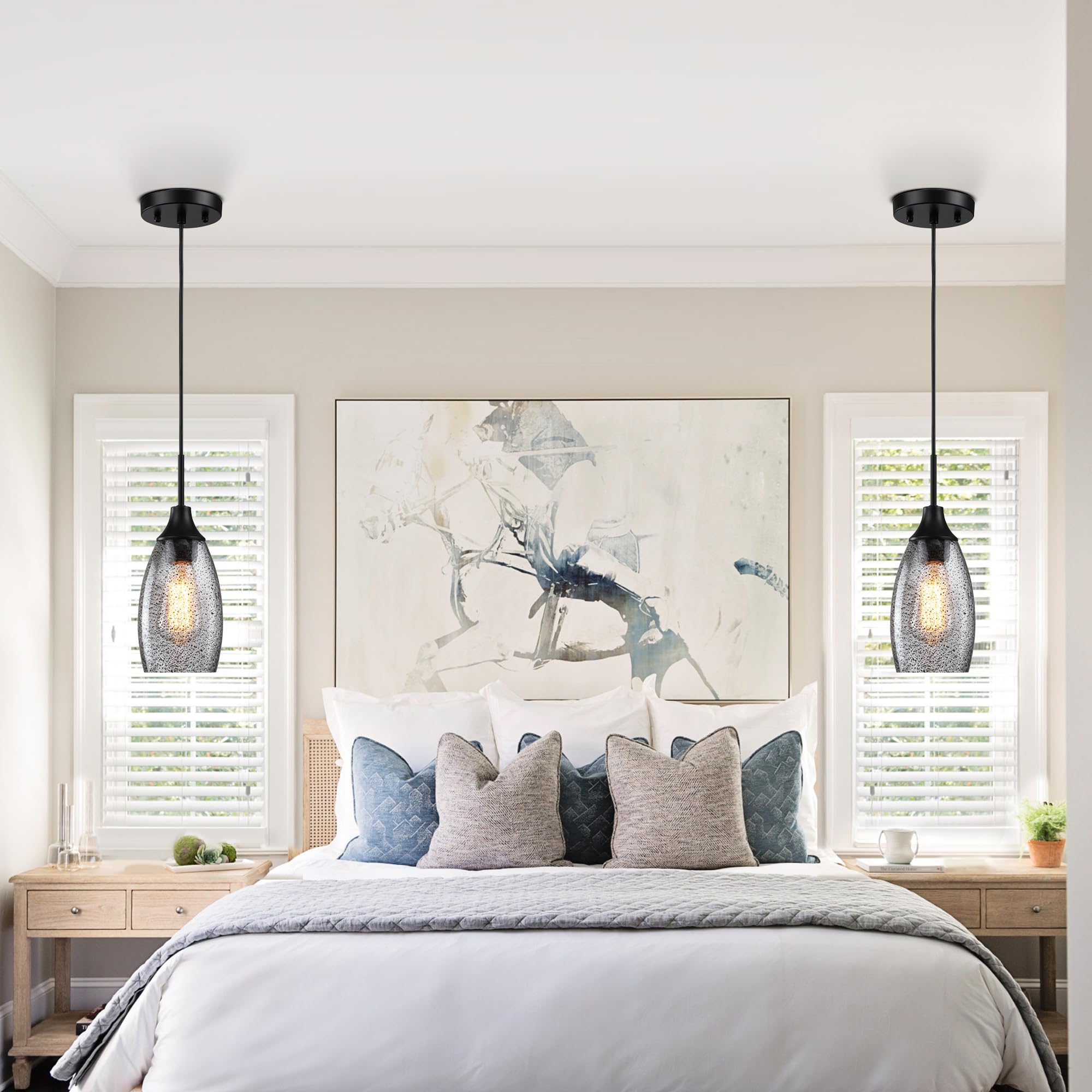 Viinew Mini Glass Pendant Light 3-Pack, 4.72&quot; Handblown Black Seeded Shade, Adjustable Cord