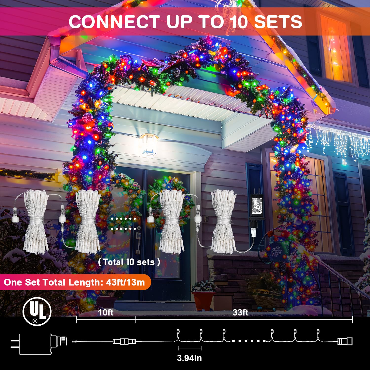 100 Led Christmas Lights Plug In, 33Ft Christmas Tree Lights Outdoor Waterproof, 8 Modes Multicolor Christmas Lights For Tree Pa