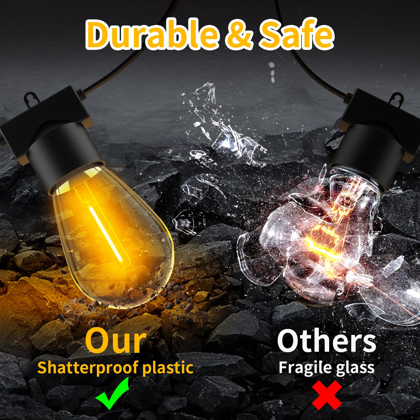 Aialun 96Ft(48Ftx2) Led Outdoor String Lights Outside Patio Yard Lighting Waterproof Hanging Warm Glow 2200K Shatterproof Edison