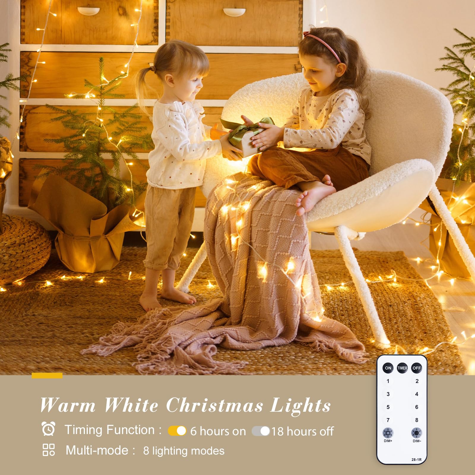 JMEXSUSS 230ft LED String Lights, Warm White, 8 Modes, Clear Wire, Model EXS-S-0720