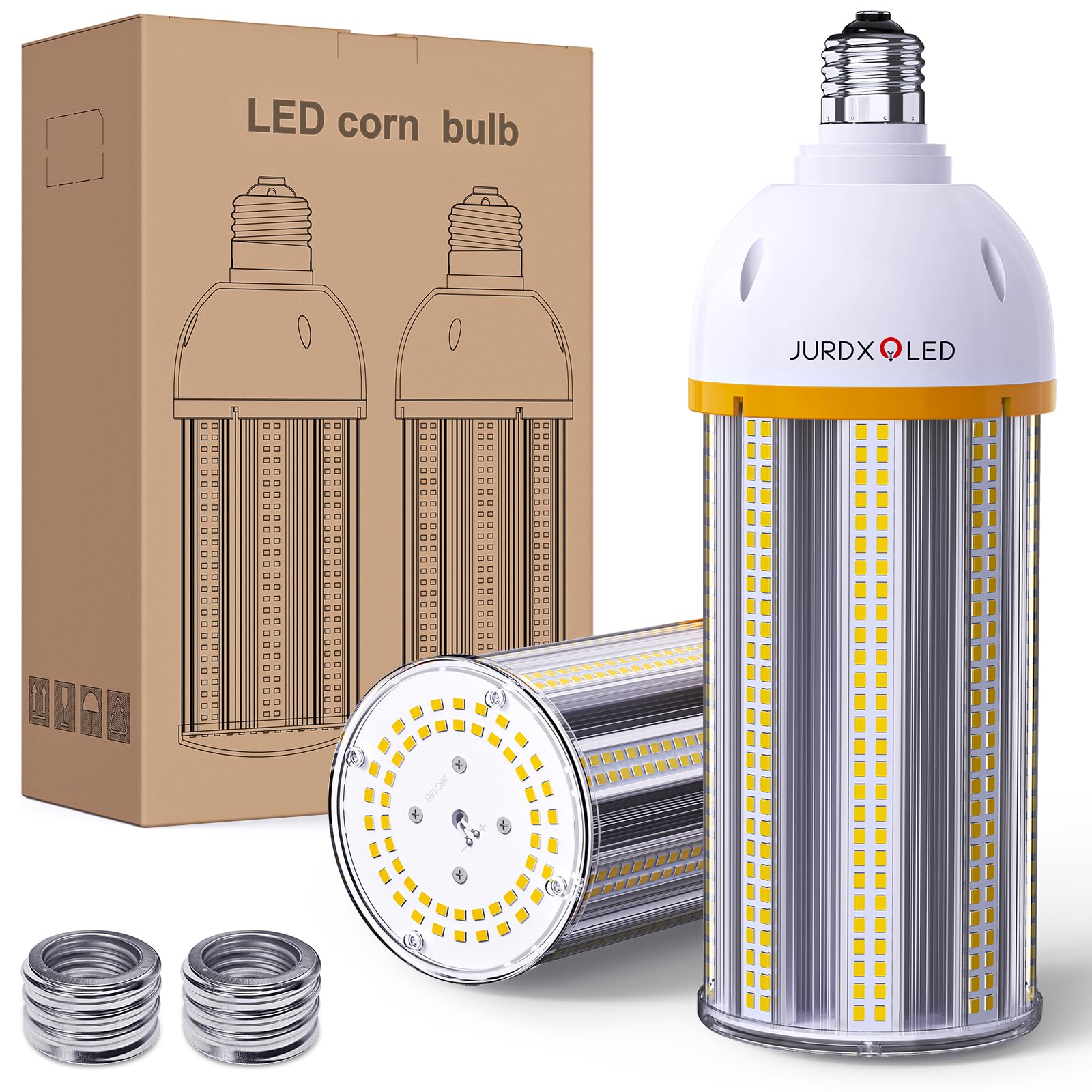 2Pack Led Corn Light Bulb 9000 Lumen 3000K 60W Large Area Yellow Light E26/E39 Base For Outdoor Indoor Garage Warehouse Factory 