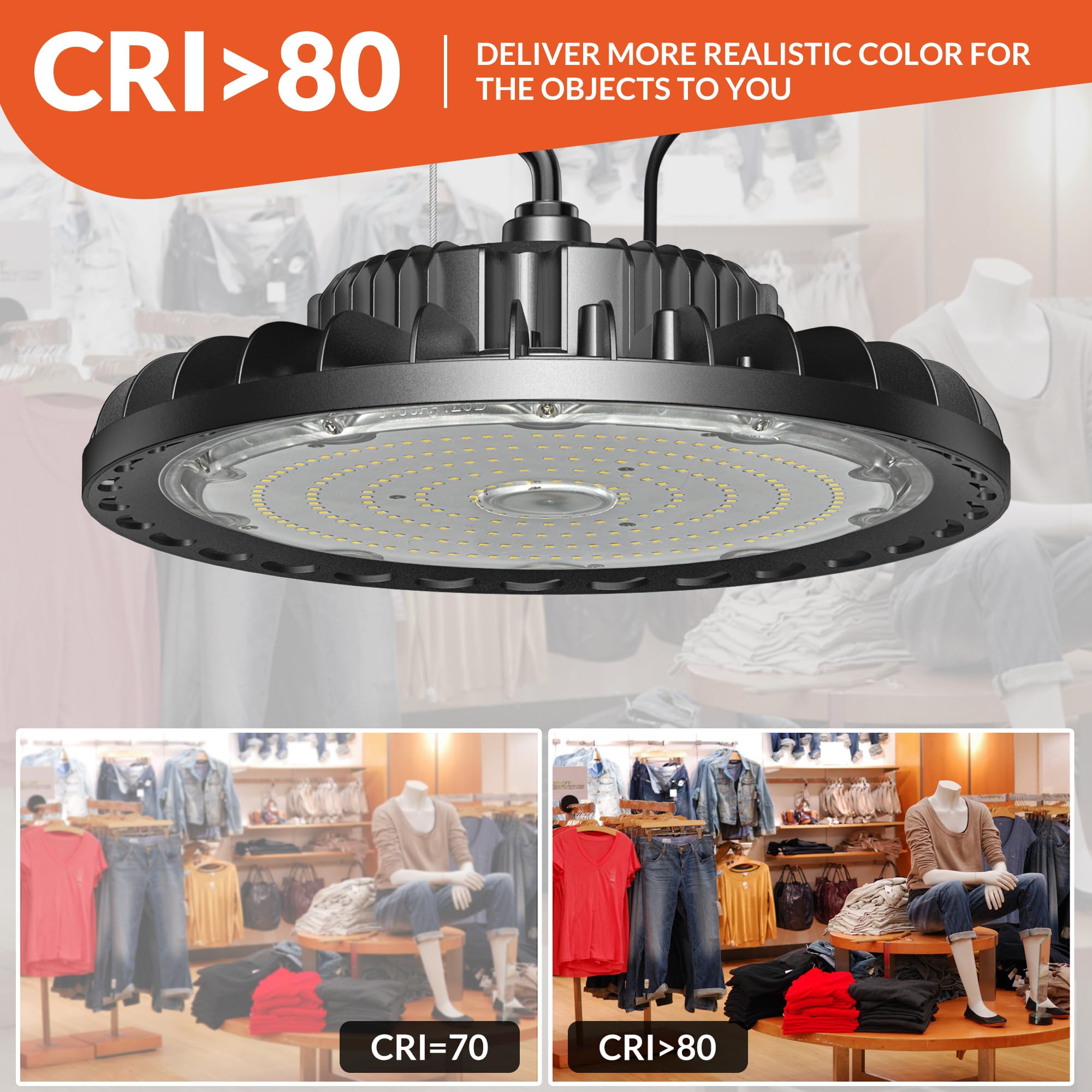 SHINEWOO LED High Bay Light 150W 21000LM 5000K UFO, Waterproof, 2 Pack, Black, Model HC-UFO150S