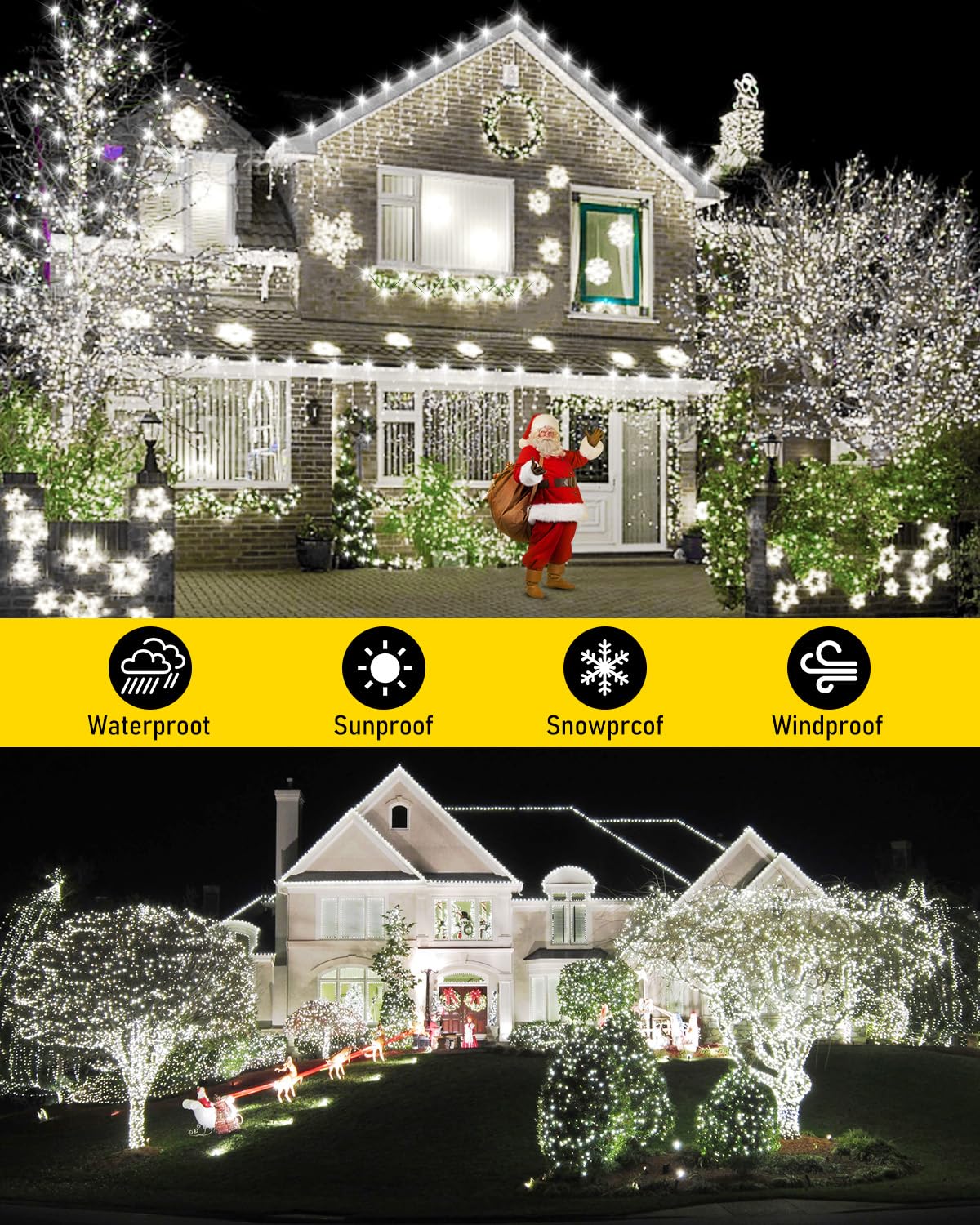 KNONEW 600 LED Outdoor Fairy Lights, 203FT Green Wire, Waterproof, 8 Modes, Cool White, Model 68KN-168LIG-NIU
