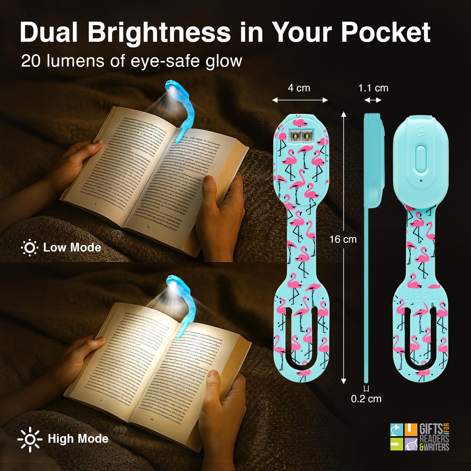 Gifts for Readers & Writers LED Reading Light, Rechargeable Bookmark & Clip-On, Flamingo Color, Model 2, well-made Material