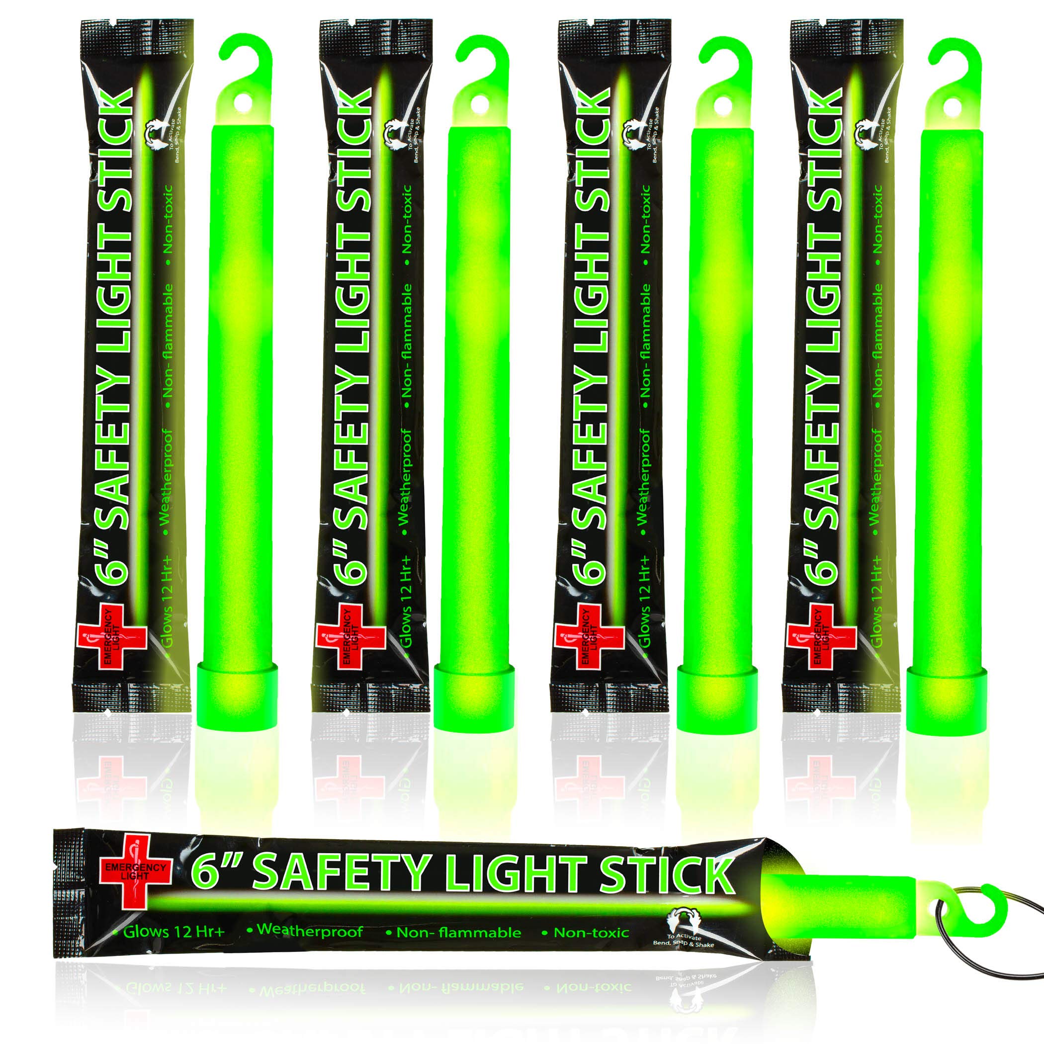 HSGUS 25 Ultra Bright Green Glow Sticks - 6 Inch with Lanyard - 12 Hour Duration for Camping and Emergency Use