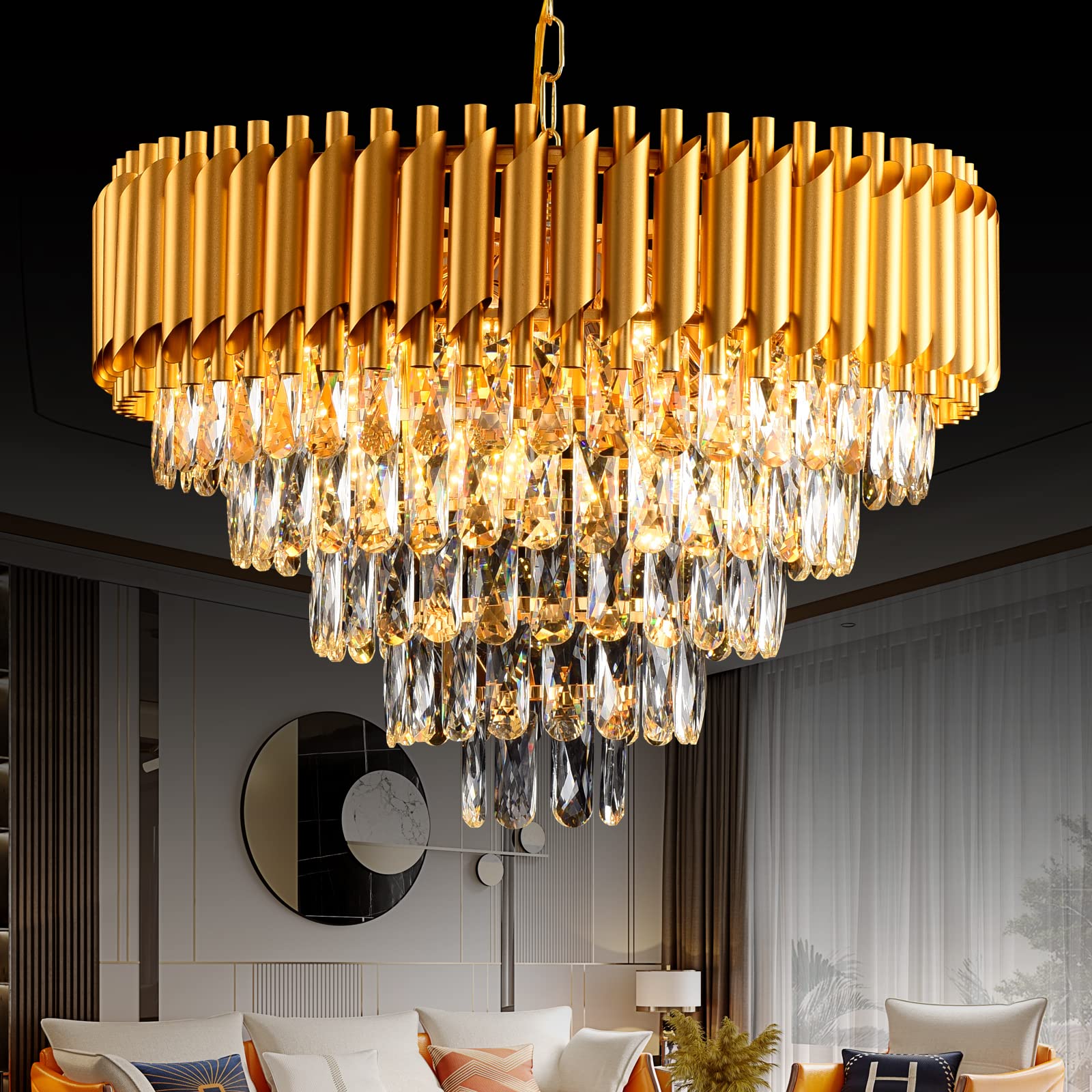 AKDXIRUN Modern Crystal Chandelier 12 Lights Gold Chandeliers for Dining Room Chandeliers Crystal Living Room Bedroom Foyer Hall