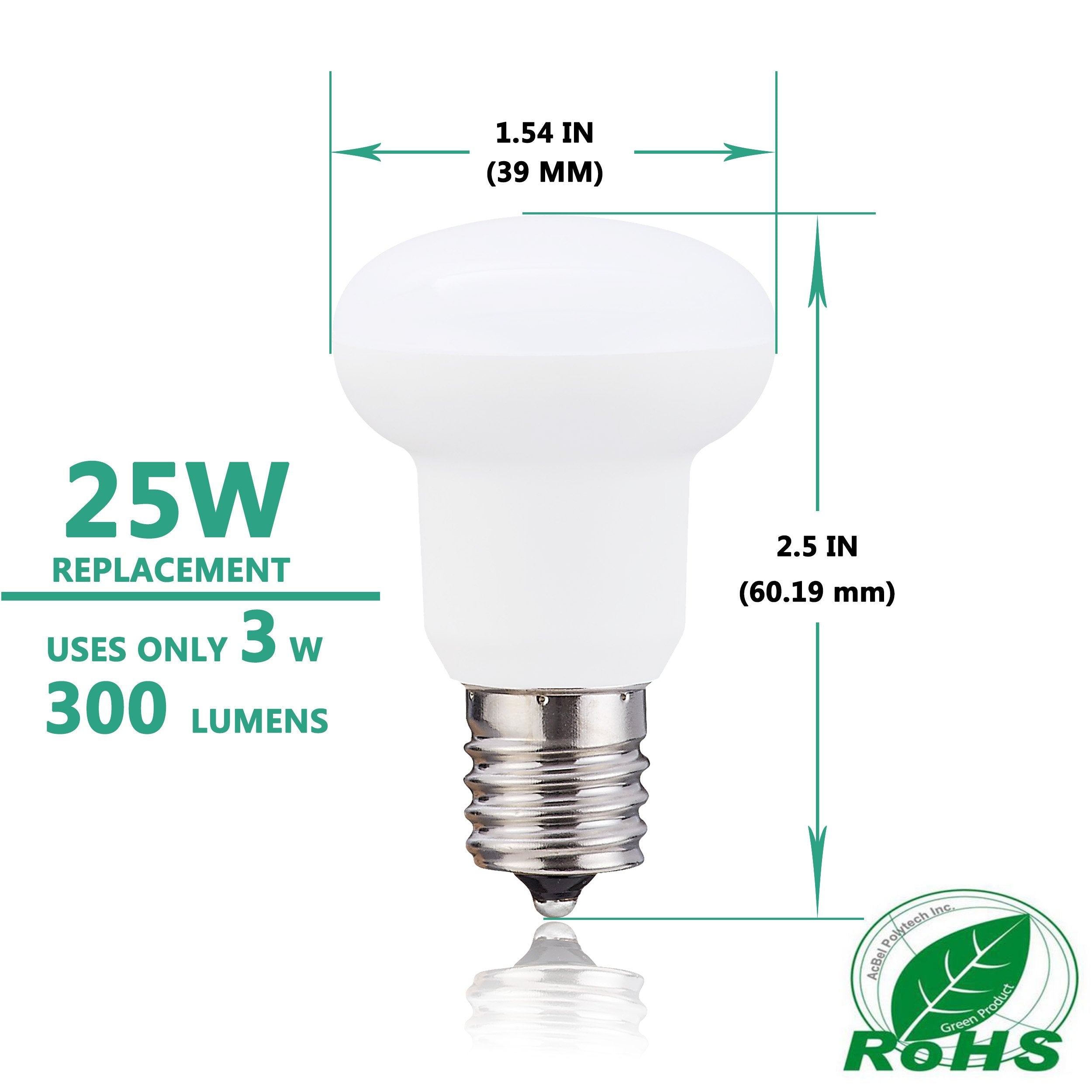 R14 Led Light Bulb 3Watt E17 Base 300Lumen 120Volt Daylight White 5000K (Equivalent 25Watt Flood Light Bulb Brightnes)Be Applica