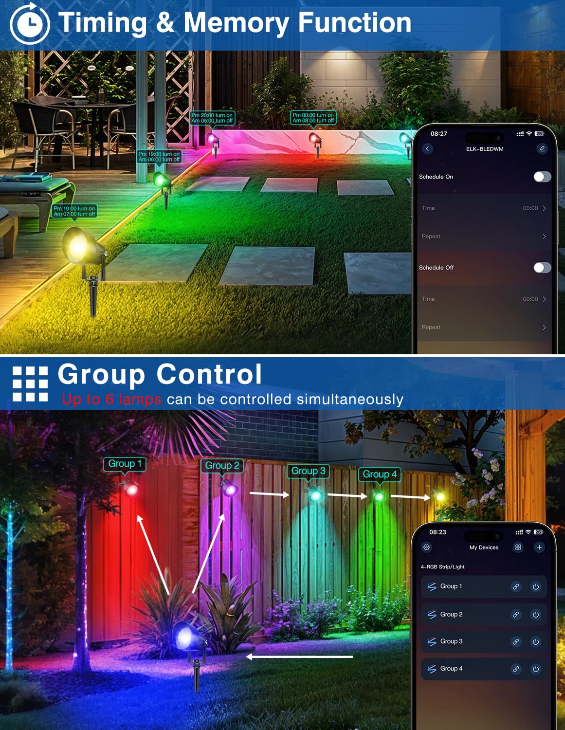 Crepow Spot Lights Outdoor  Smart Rgbw Led Color Changing Landscape Lighting With App And Remote Control  Music Mode  Diy Scenes  Timing  Ip65 Waterproof Spotlight Plug In For Yard Garden  4 Pack