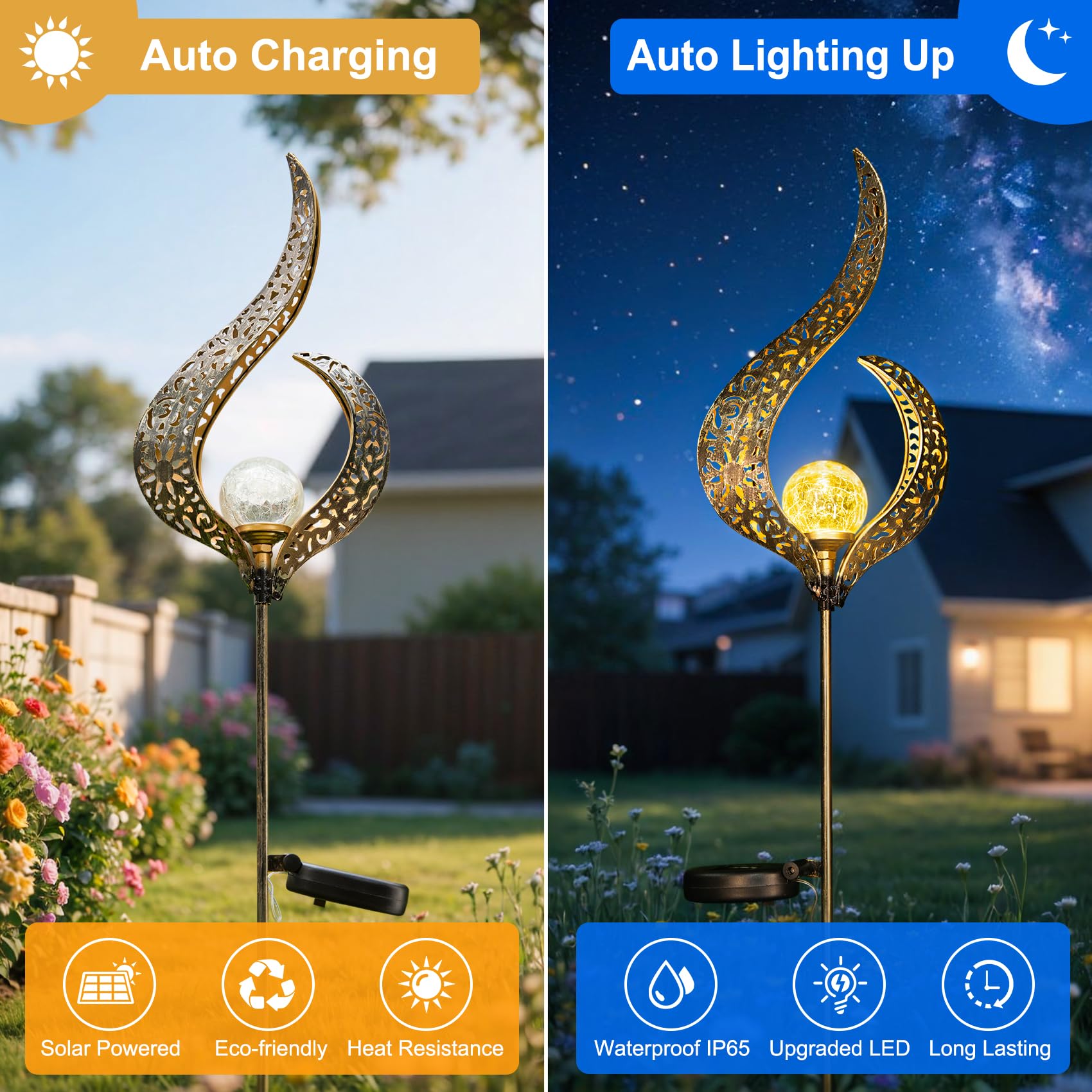 Homeimpro Outdoor Solar Garden Lights Waterproof  Gifts For Mom Dad  Yard Art  Pathway  Lawn Ornaments  Outdoor Decor Birthday Gifts For Wife Women (Bronze 2Pack)