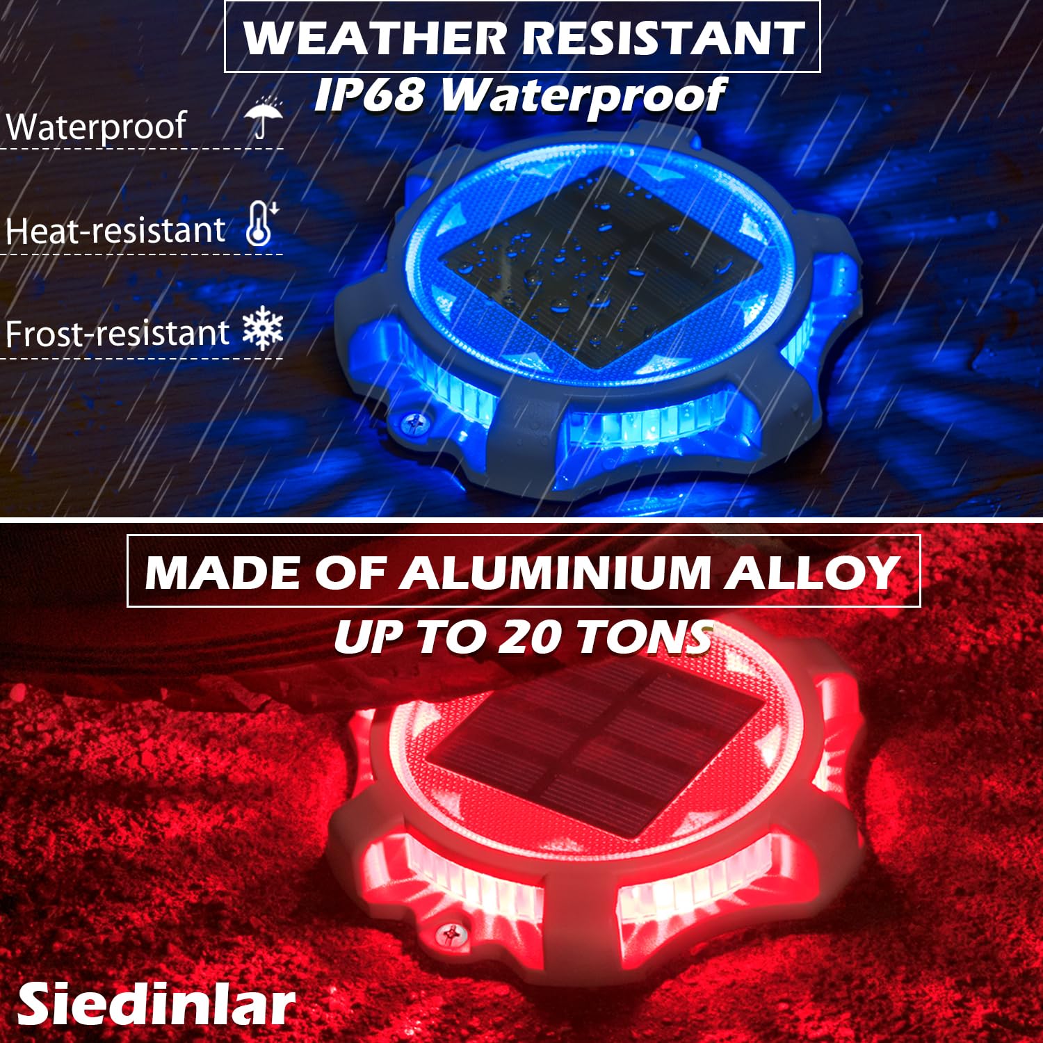 SIEDiNLAR Solar Deck Lights LED Driveway Markers 4 Pack Waterproof Blue/Red Model SD0312G-BR