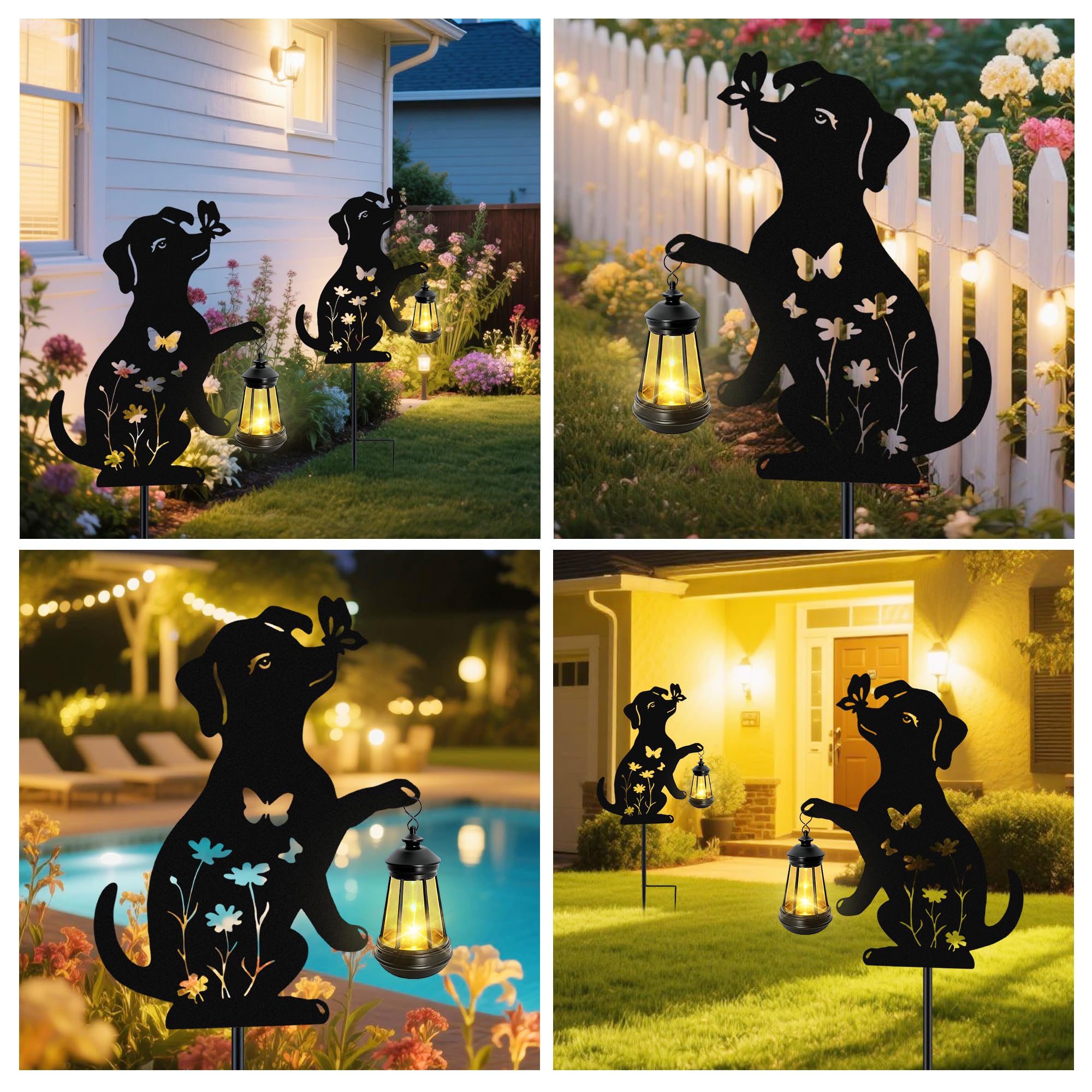 Solar Lights Outdoor  2 Pack Metal Dog Solar Lights  Birthday Gifts For Women Mom MotherS Day Christmas  Waterproof Metal Hanging Lantern Stakes Garden Decor Outside Patio Yard Pathway Backyard Lawn
