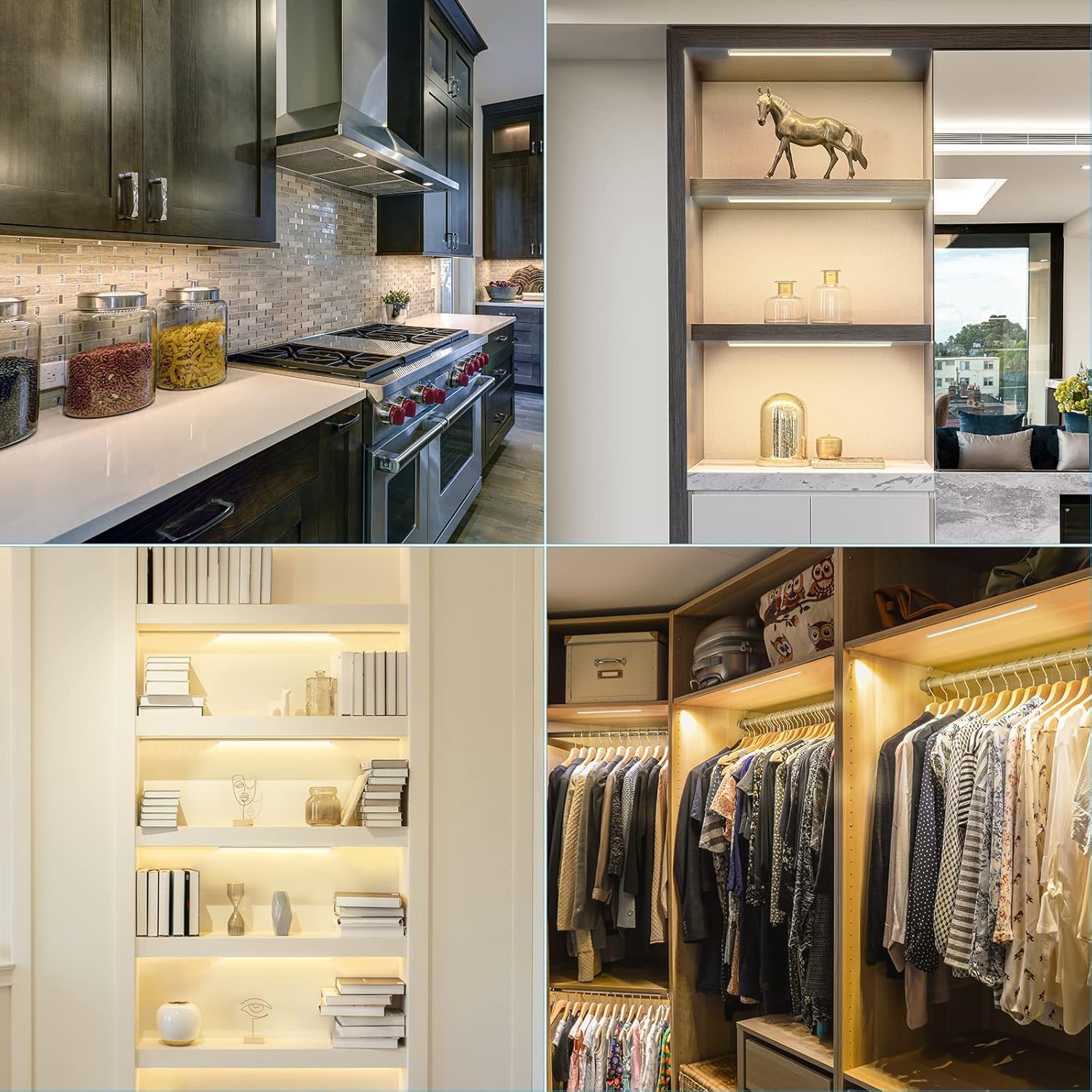 Jusjubr Black Led Shelf Lights, Display Cabinet Lights With Memory Function, 4 Pack X12 Inch Display Lights For Shelves, Led Lig