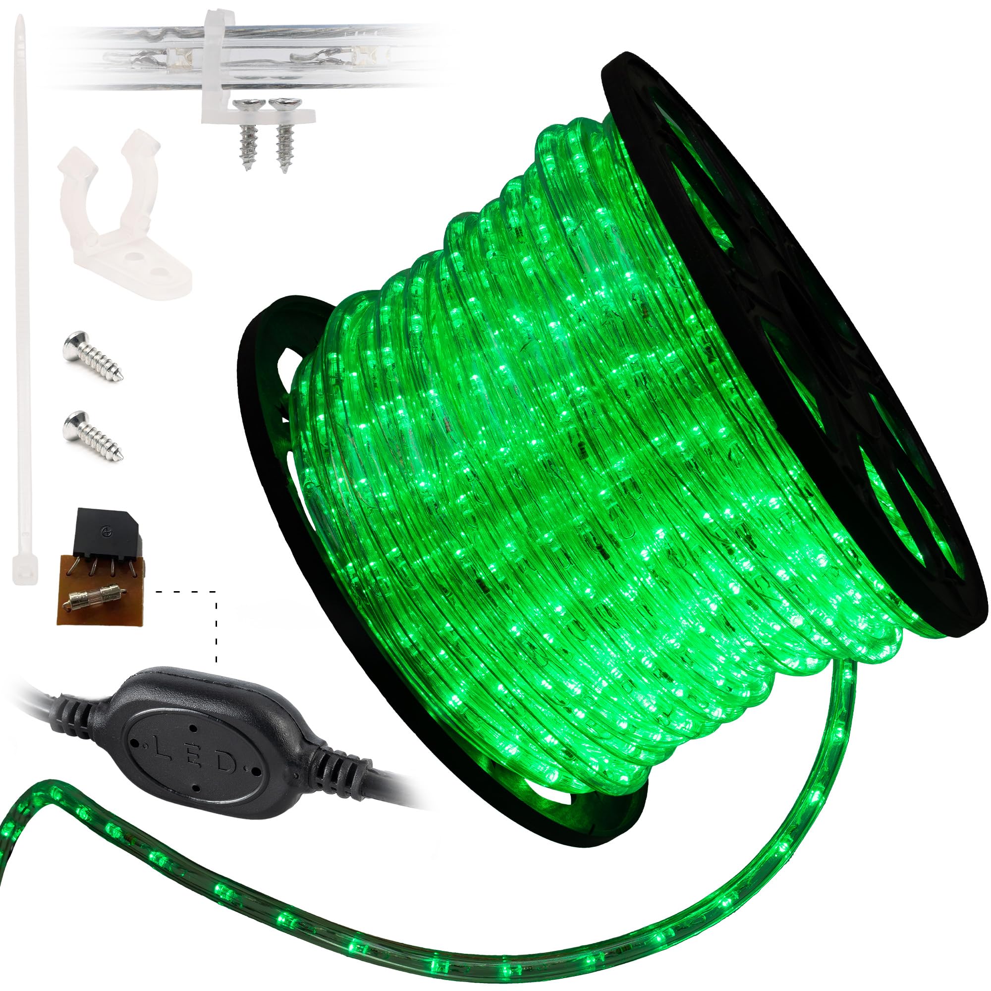 Wyzworks 1656Leds, 150Ft Led 1/2” Green Rope Light, Connectable Outdoor Permanent Waterproof Accent Exterior Lighting, Flexible Clear Pvc, Etl Certified, Holiday, Backyard Patio, Home, Decor