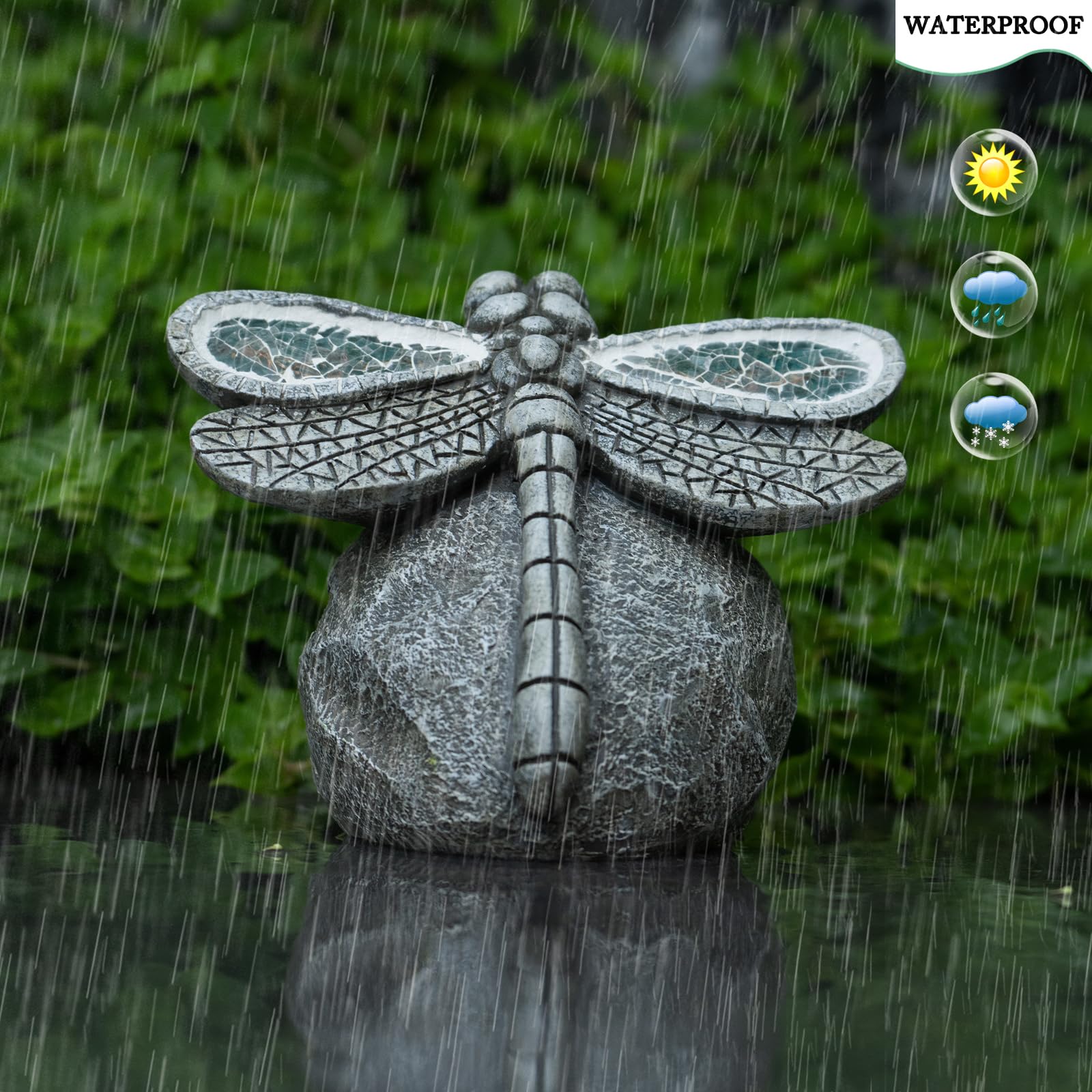 Rezpuao Garden Statue Dragonfly,Solar Dragonfly Decor For Outdoor,Resin Dragonfly Figurine With Solar Light For Patio,Balcony,Yard,Lawn Ornament,Perfect Garden Gift