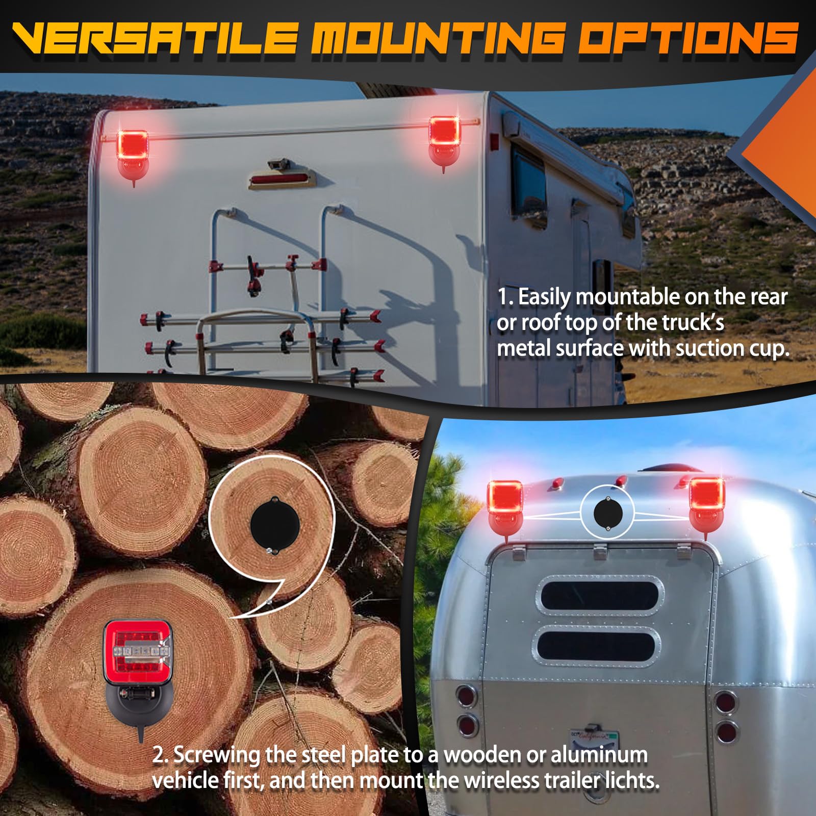 inhtgeas Wireless Trailer Lights - Adjustable Magnetic Tow Light Kit, Rechargeable, Red, Model WTL_5023, for Trucks, Boats, RVs, Caravans