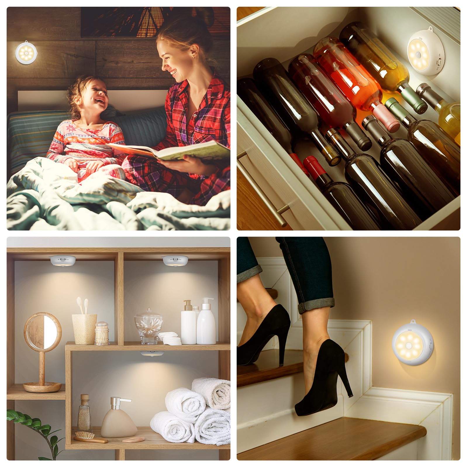 Reoshine Motion Sensor Light Indoor Aa Battery Operated  Under Cabinet Lighting  Magnetic Stick On Led Puck Lights For Stair  Wall  Closet  Dimmable  3000K Warm White (3 Pack)