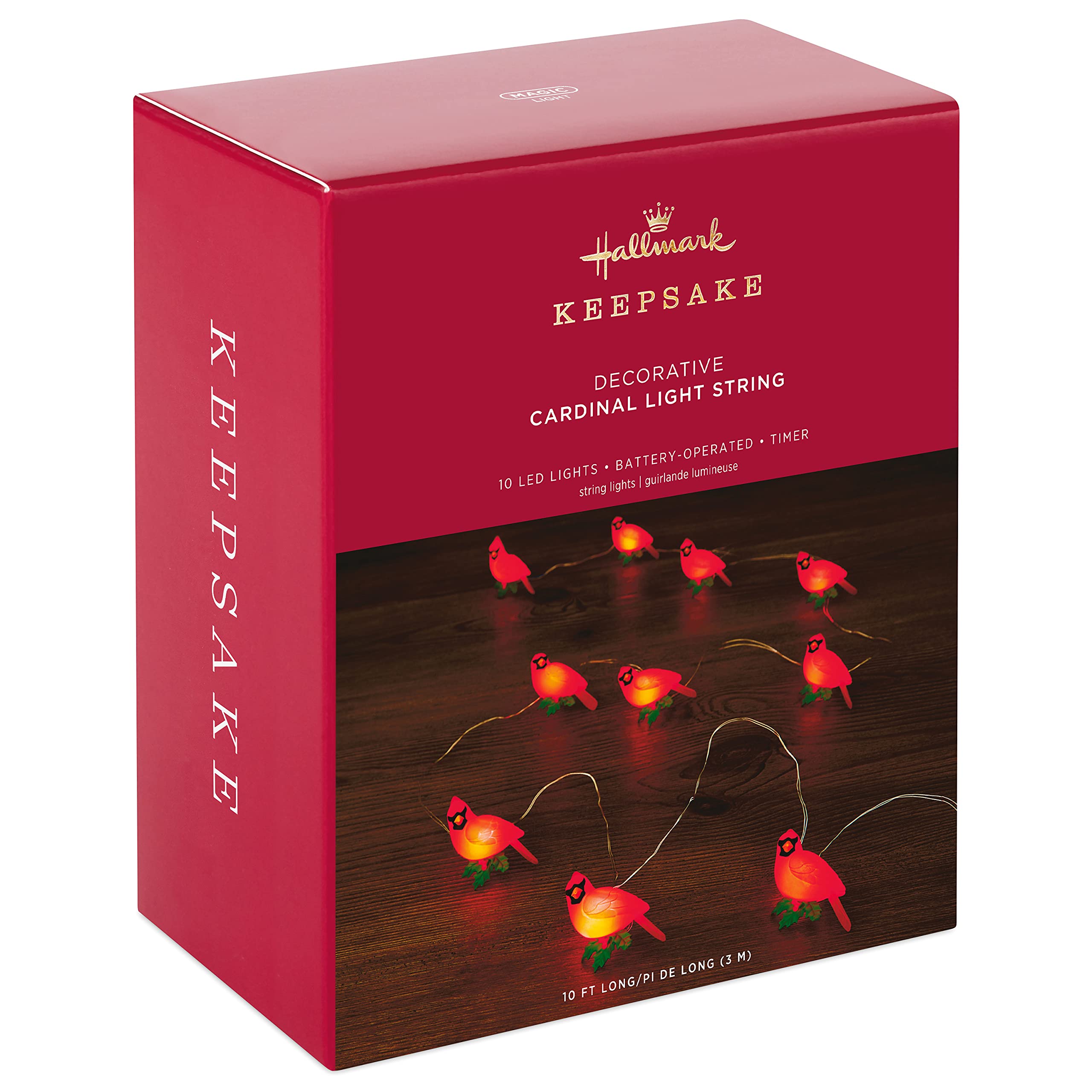 Hallmark Keepsake 2022, Decorative Cardinals 10-Light Christmas String Lights, 10'