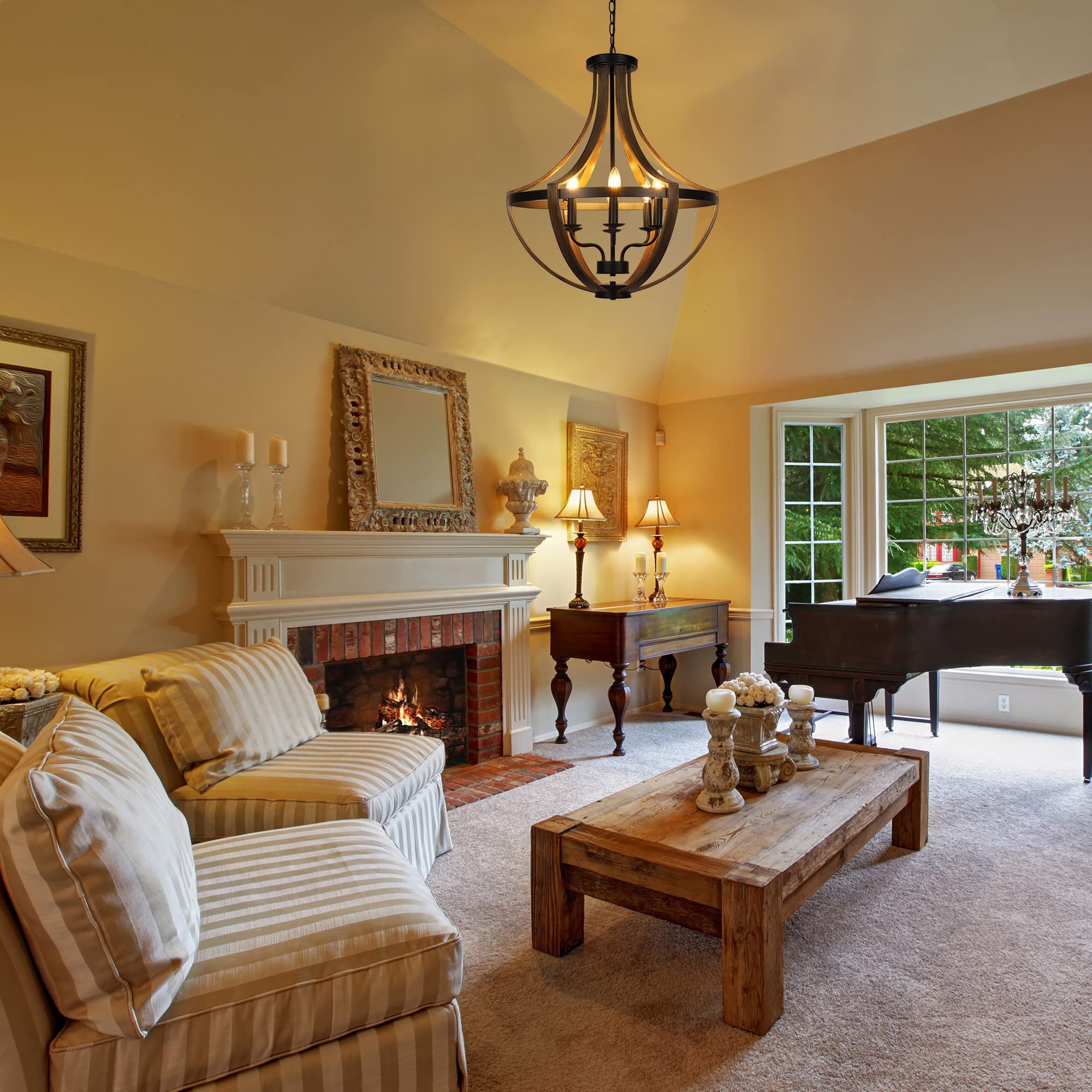 Woaekr 23.6&quot; Rustic Farmhouse Chandelier, 6-Light Adjustable Pendant Light For Dining Room