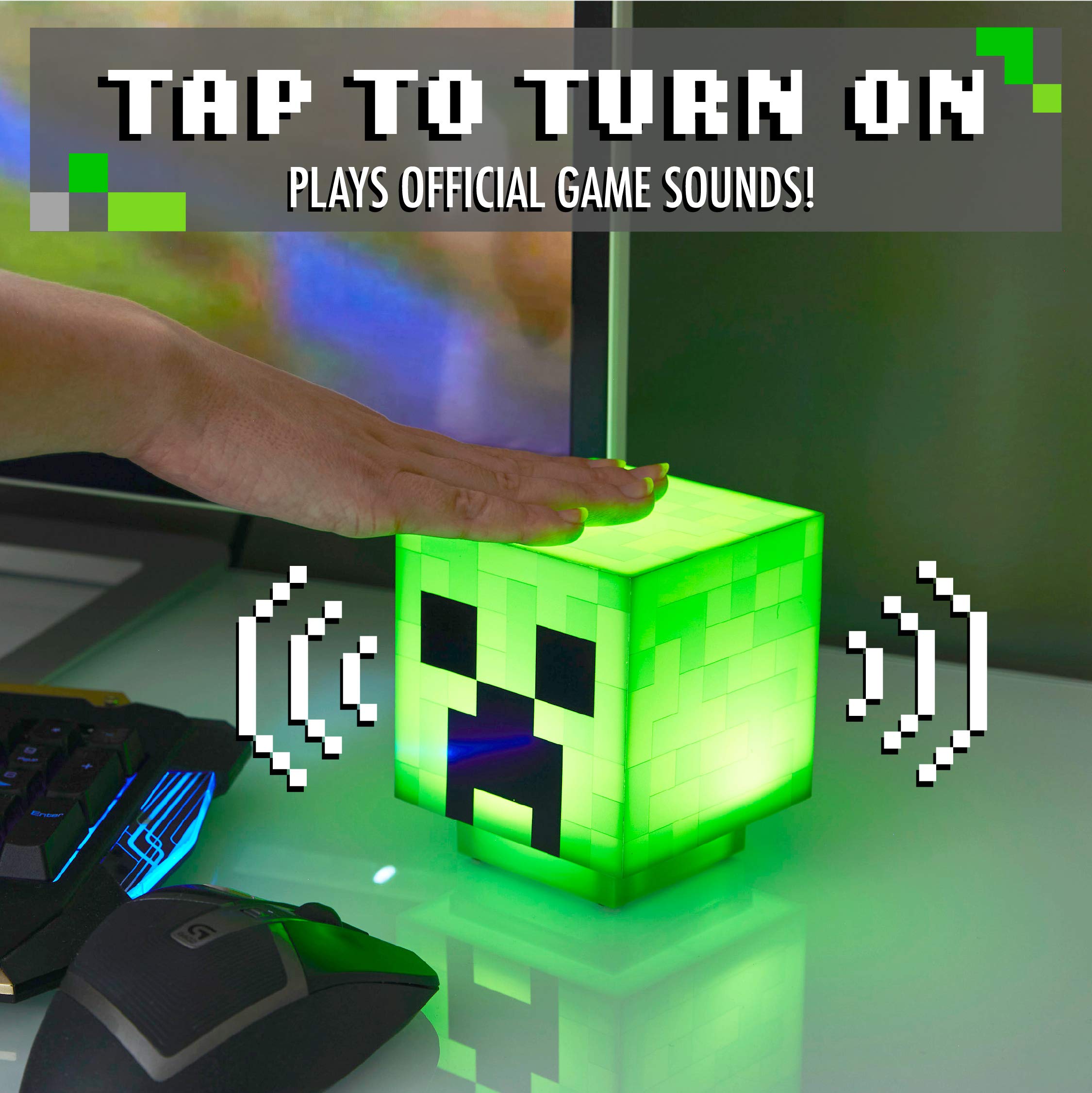 Paladone Minecraft Creeper Desk Light - Green, 11 cm, Plastic, Model PP6595MCFTX, Handheld Night Light with Official Sounds
