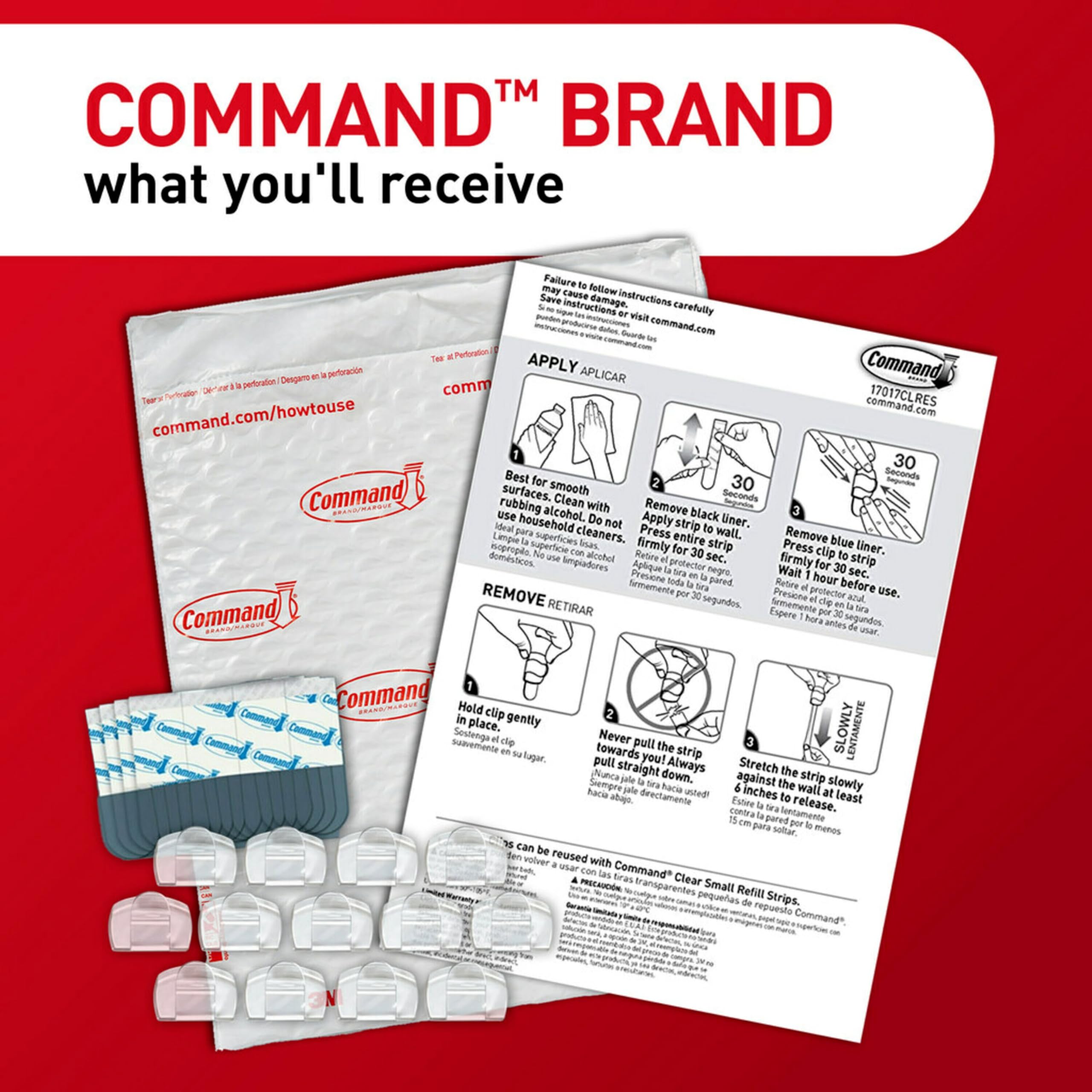 Command Clear Cord Clips - 13 Damage-Free Hanging Clips with 16 Strips for Electrical Cables - No Tools Required