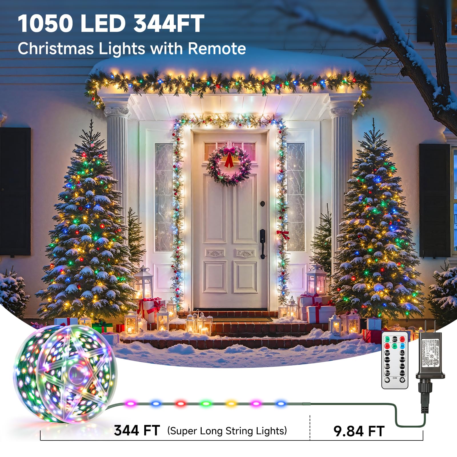 Mlambert 1050 Led Christmas Lights 344Ft  Outdoor Waterproof Dimmable Fairy Lights With Remote  8 Modes Indoor Lighting For Holiday D?Cor  Multicolor