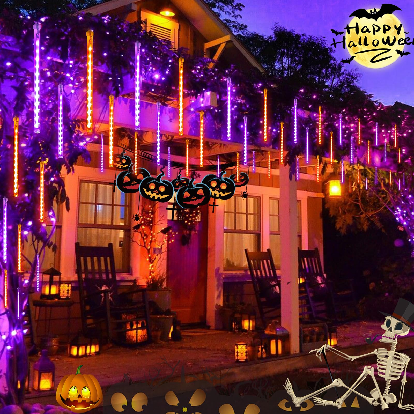 EXF 2-Pack Meteor Shower Lights Outdoor Waterproof 384 LED Plug in 30cm Orange and Purple Model MLS-D5V3.6WUT-O