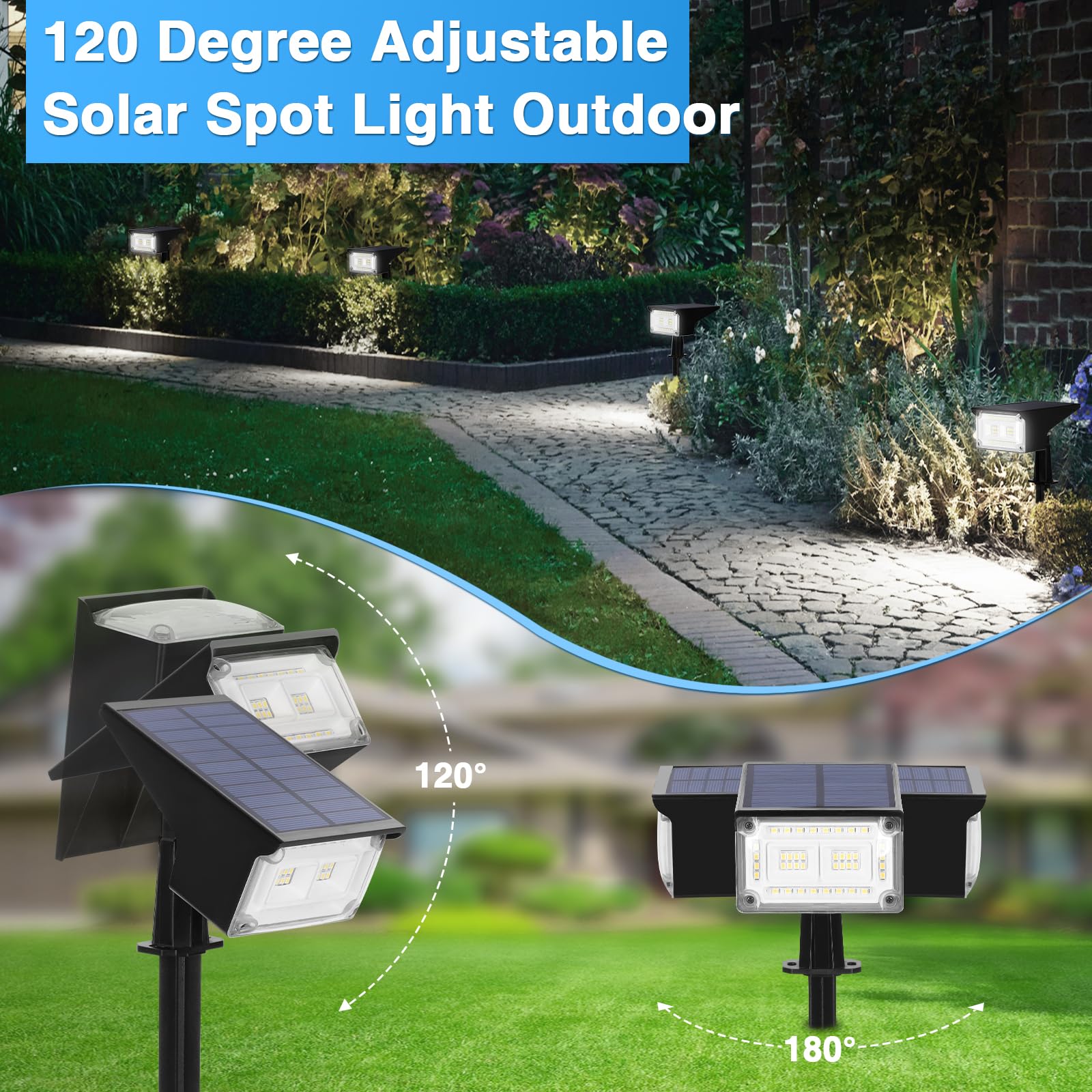 Zjojo Solar Lights Outdoor Waterproof Ip65, Solar Spot Lights 40 Led 4 Lighting Modes Solar Powered Garden Yard Spot Solar Light