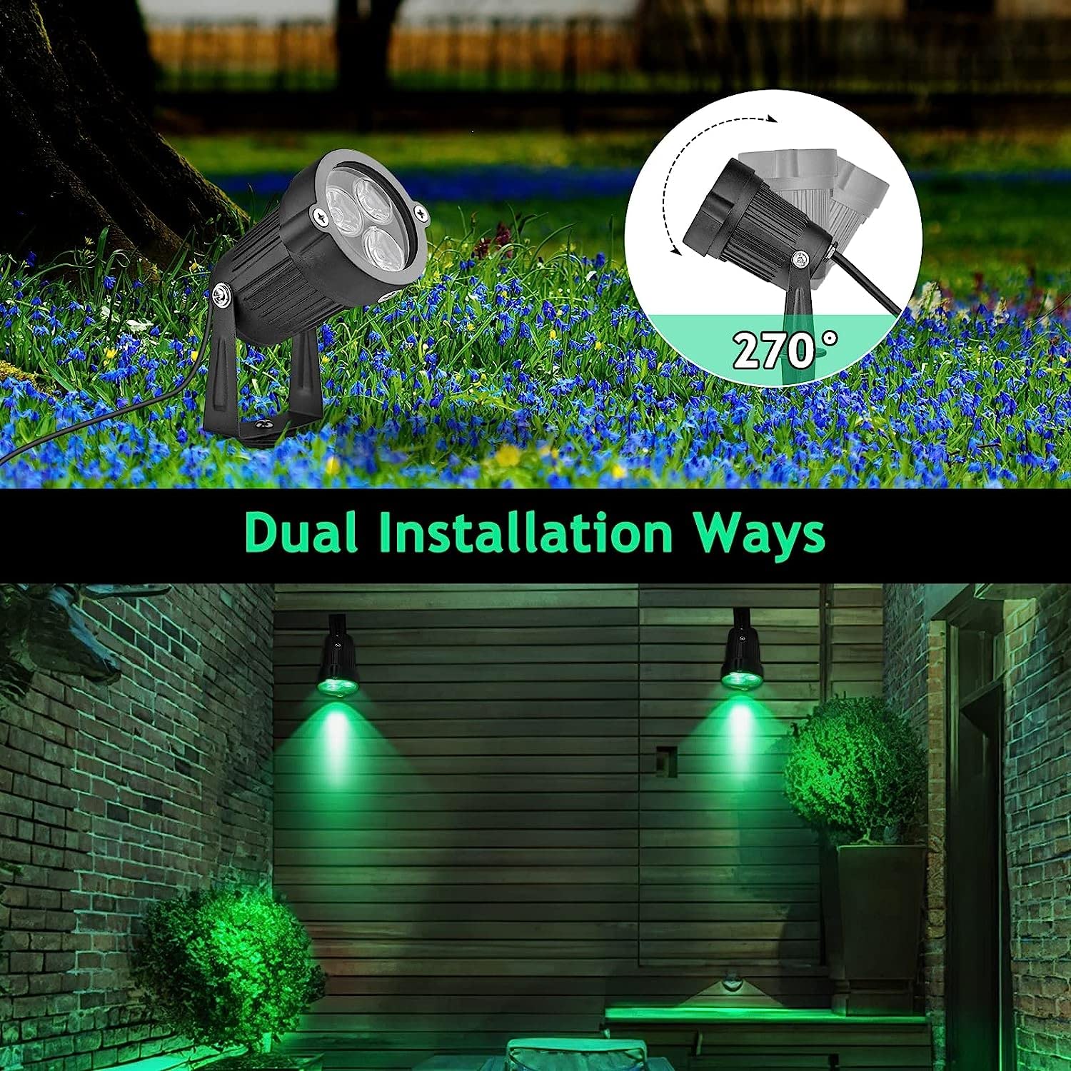 OurLeeme 3W LED Spot Lights - Waterproof Aluminum Lawn Flood Light, 2 Pack, Green