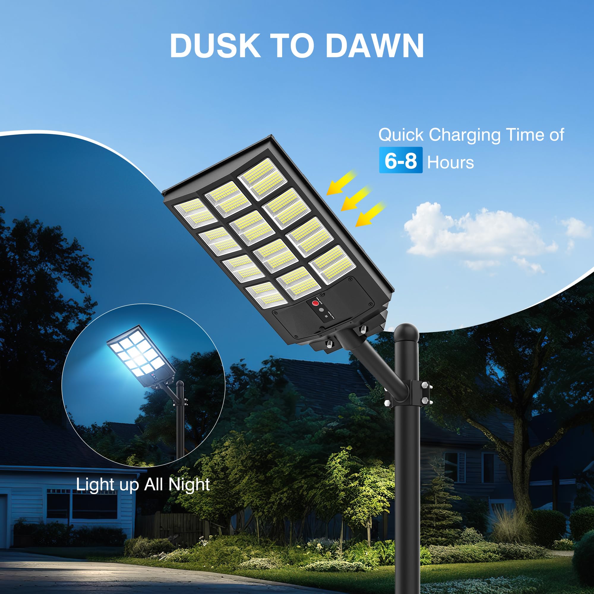 OKPRO 5000W Solar Street Light, LED Security Flood Light, IP66 Waterproof, Motion Sensor, Remote Control, Black