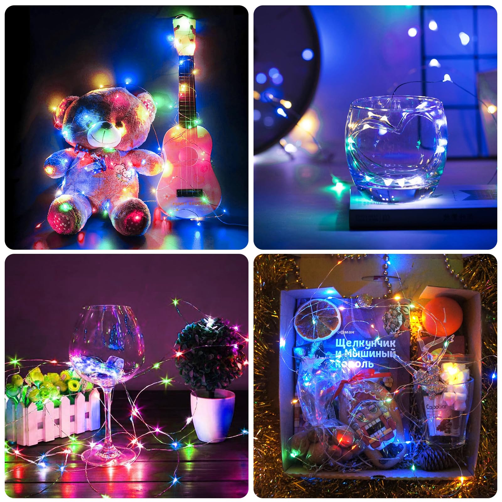 Chzk Fairy Lights Battery Operated  12 Pack 7Ft 20 Led Mini String Lights Twinkle Lights For Christmas Helloween Mason Jars Centerpiece Table Decorations (12  Multicolor)