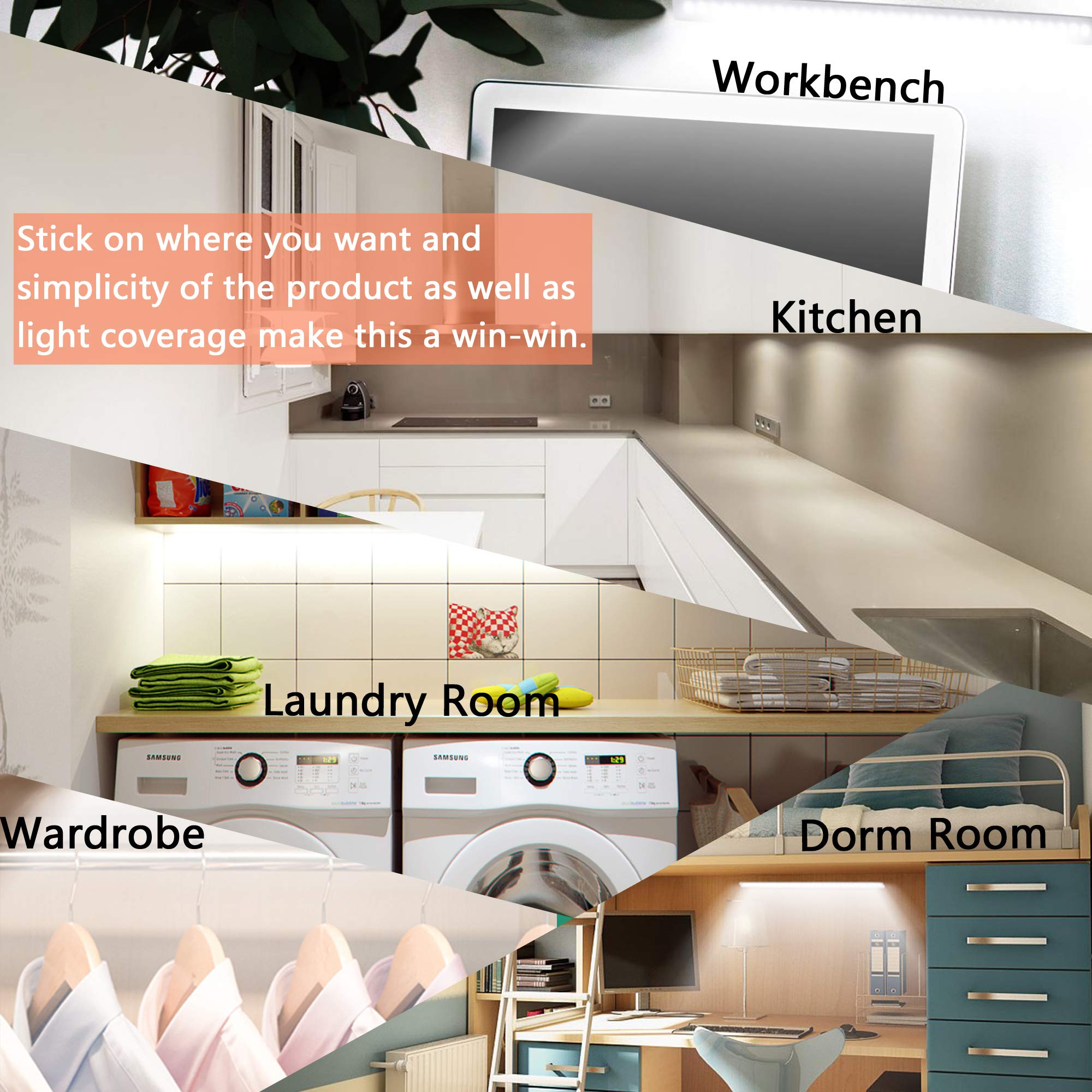 JUSJUBR Under Cabinet Light, 12 Inch LED Closet Light, Cold White 6000K, Super Slim Dimmable, Aluminum, White without Plug