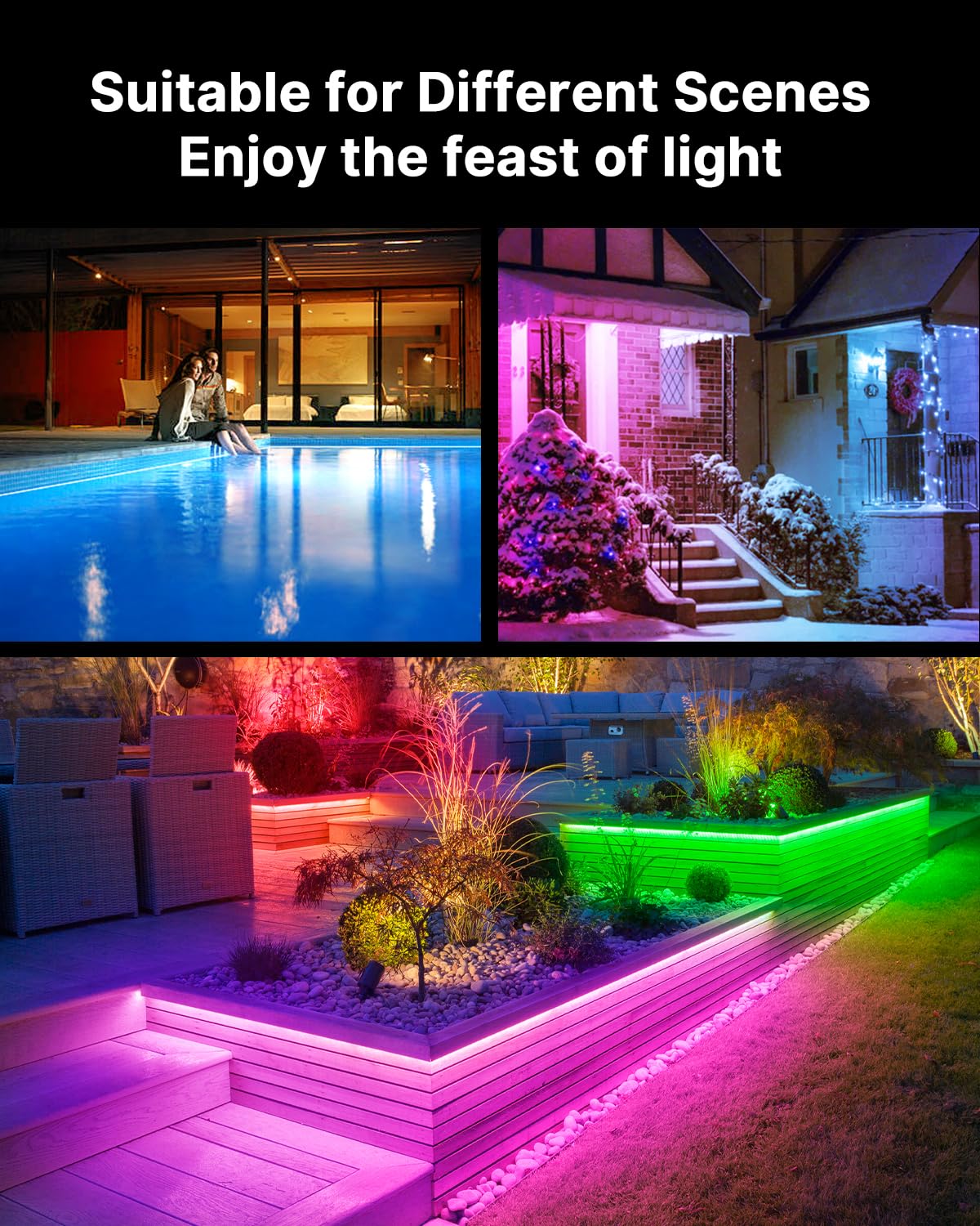 Fussion Outdoor Led Strip Lights Waterproof 200Ft (2 Rolls Of 100Ft) With Remote, Rgb Led Light Strips Music Sync Color Changing