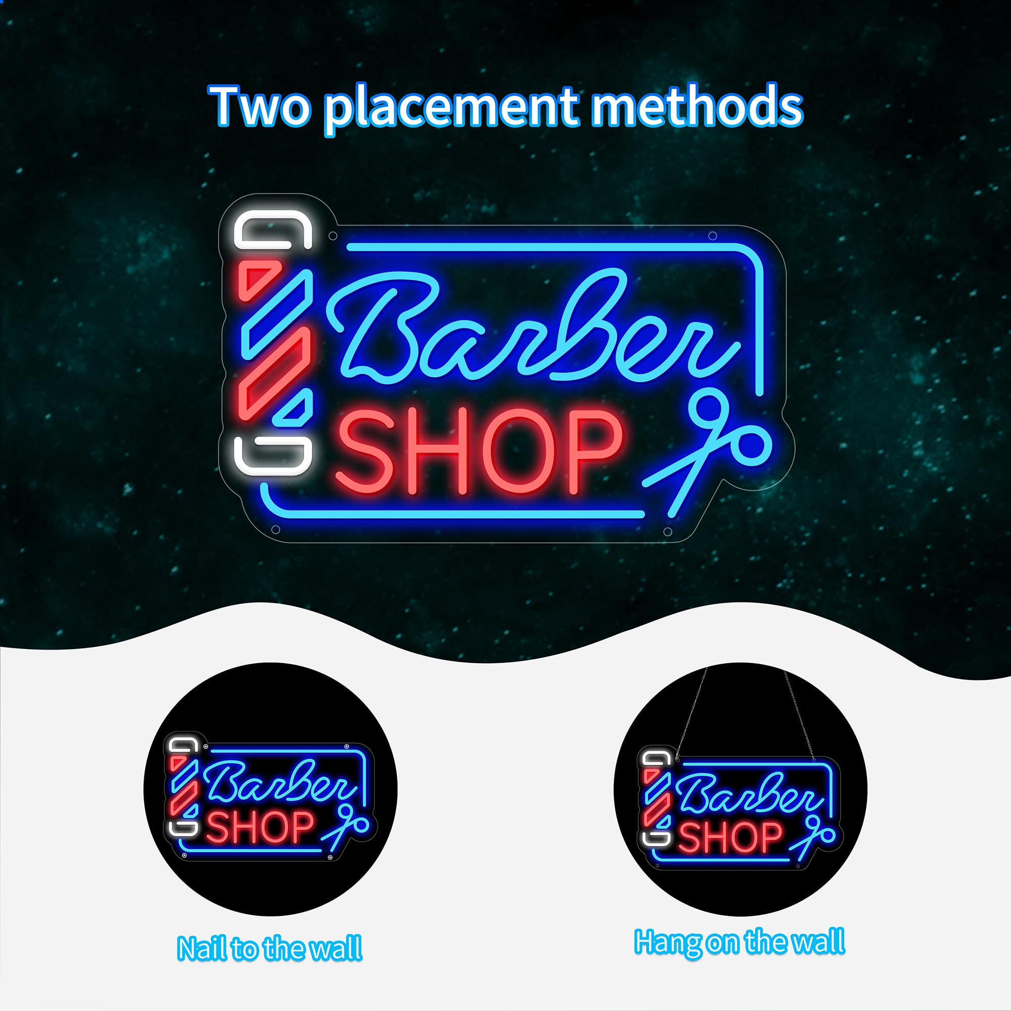 Moneter Barber Shop Neon Sign LED Wall Decor, Acrylic, 16.73 x 10.4 inches, Model NEON2003, Barber Color