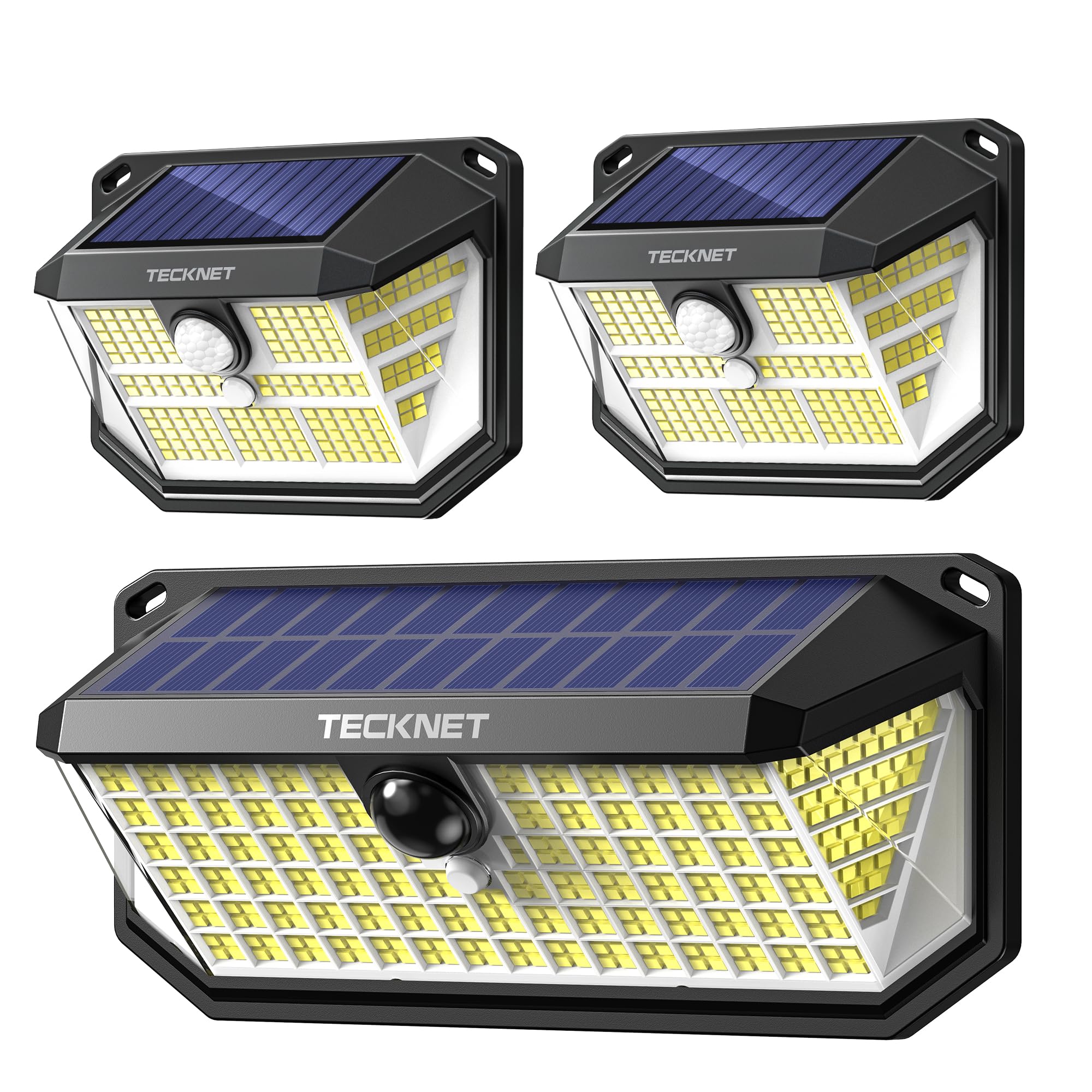 TECKNET 4200Lm 416 LED Solar Motion Lights Outdoor Waterproof, 300 Angle & 3 Lighting Modes Motion Sensor Light Outdoor, 4 Pack 
