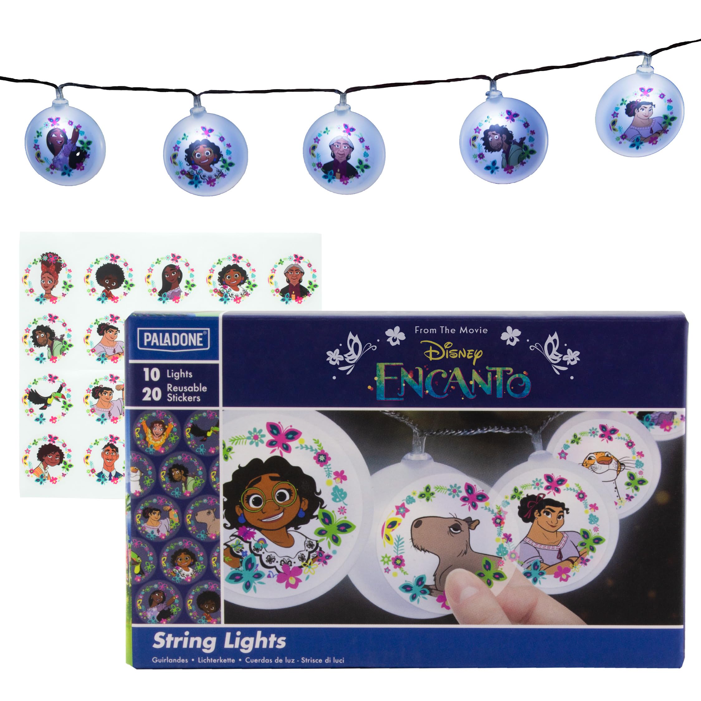 Paladone Encanto String Lights With Stickers - 54 Length (137 Cm) Indoor Room Lighting - Disney Kids Movie Encanto Bedroom Decor And Party Decoration