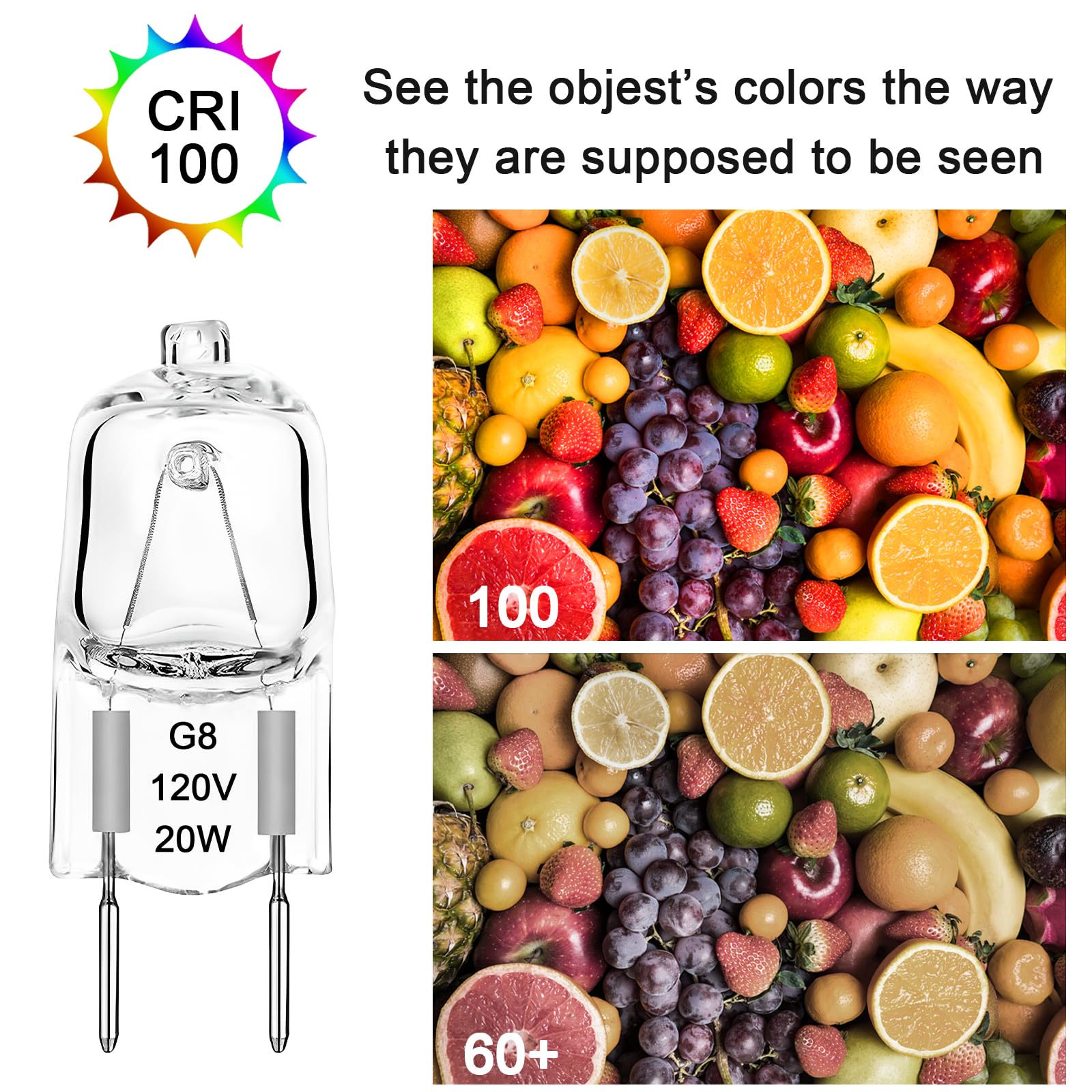 Taiyaloo G8 Halogen Light Bulbs 20W Dimmable 120V G8 Base 2Pin Xenon Bulb (20 Pack) T4 Jcd Type Warm White Under Cabinet Puck Lighting Replacements