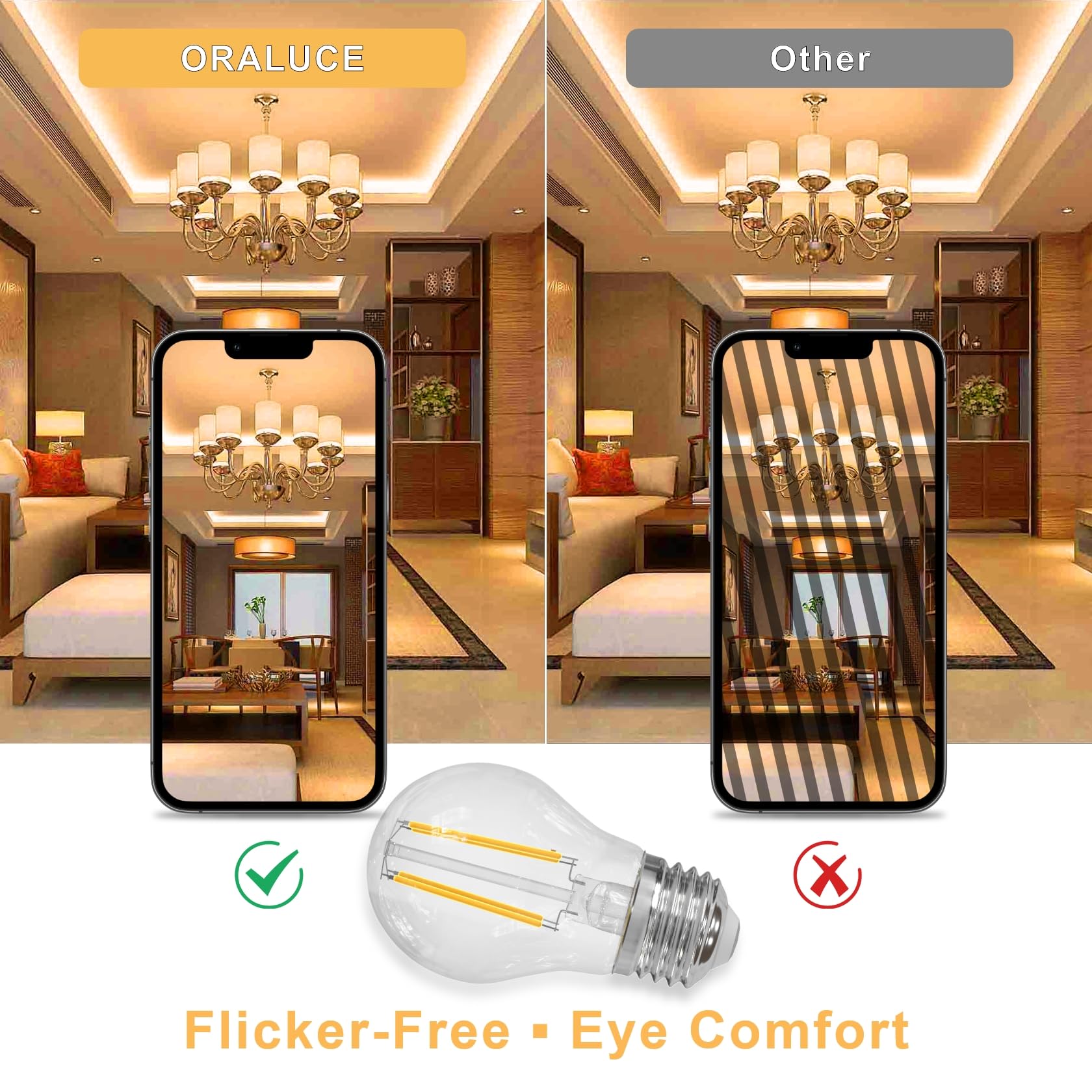 Oraluce Dimmable Led Light Bulbs Soft White 2700K, A15 Edison Bulbs 60 Watt Equivalent, G45 E26 Bulb 6W 600 Lumens For Ceiling F