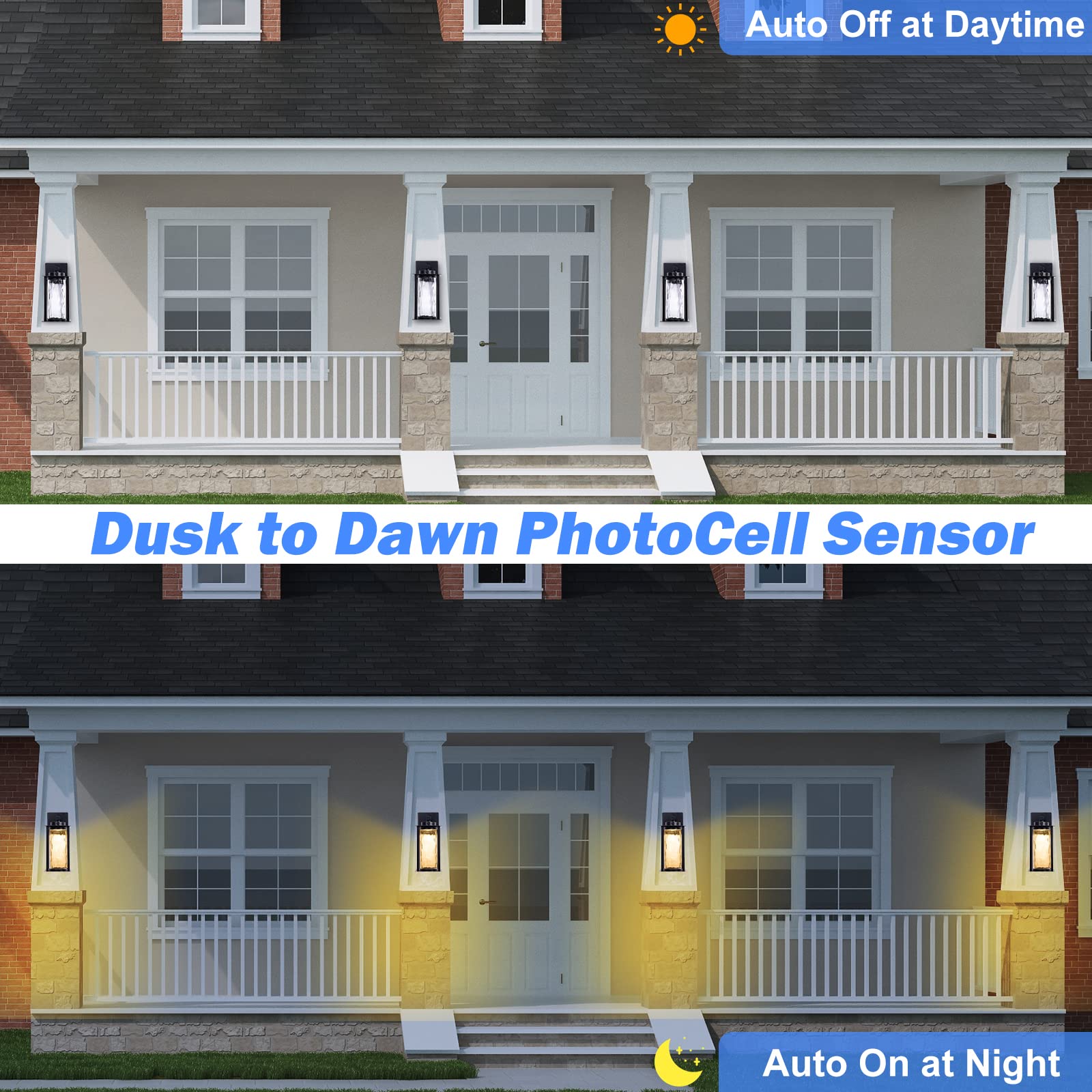 Led Dusk To Dawn Outdoor Light Fixtures - 2 Packs Modern Porch Lighting With Attractive Glass, 13W 3000K Led Exterior Sconce Wal