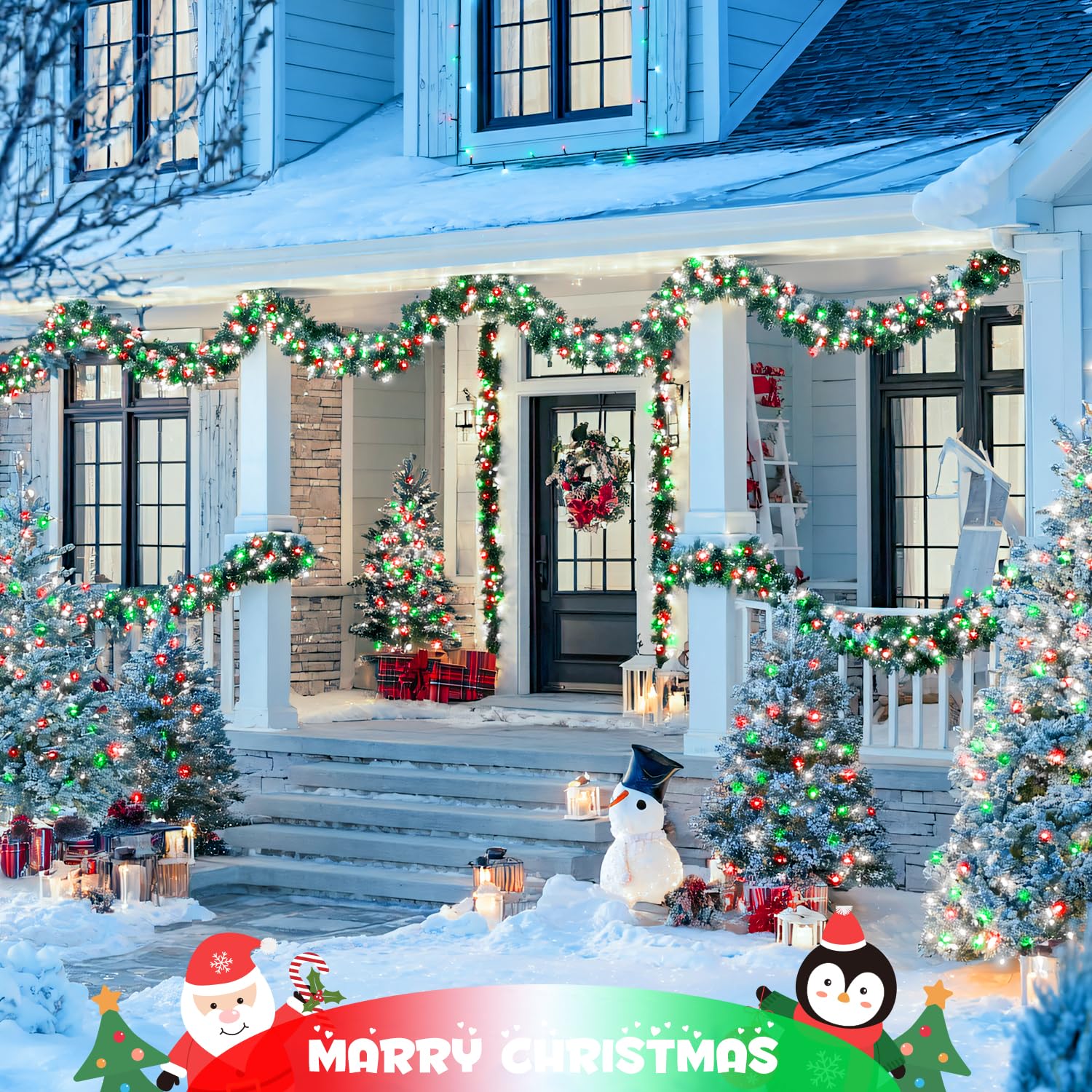 JMEXSUSS Solar Christmas Lights, 400 LED, 151FT, Waterproof, 8 Modes, 2 Pack, Red White and Green