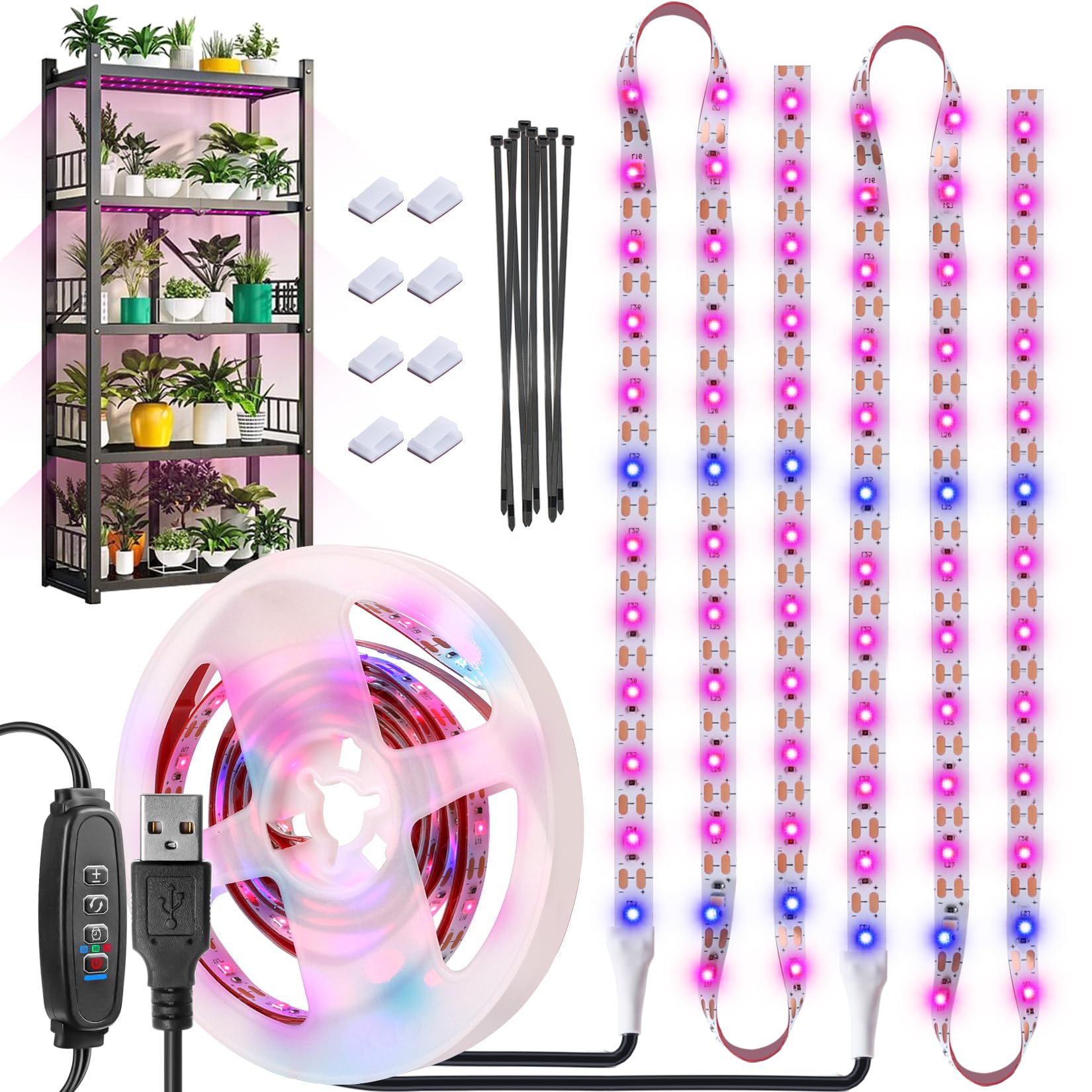 Grow Lights For Indoor Plants,120 Leds Waterproof Led Grow Lights Full Spectrum,Usb Plug-In Dimmable Auto On/Off With 3 Timers Plant Light, For Indoor Plants Seeding Veg Flower Growing Lamp(6.56Ft)