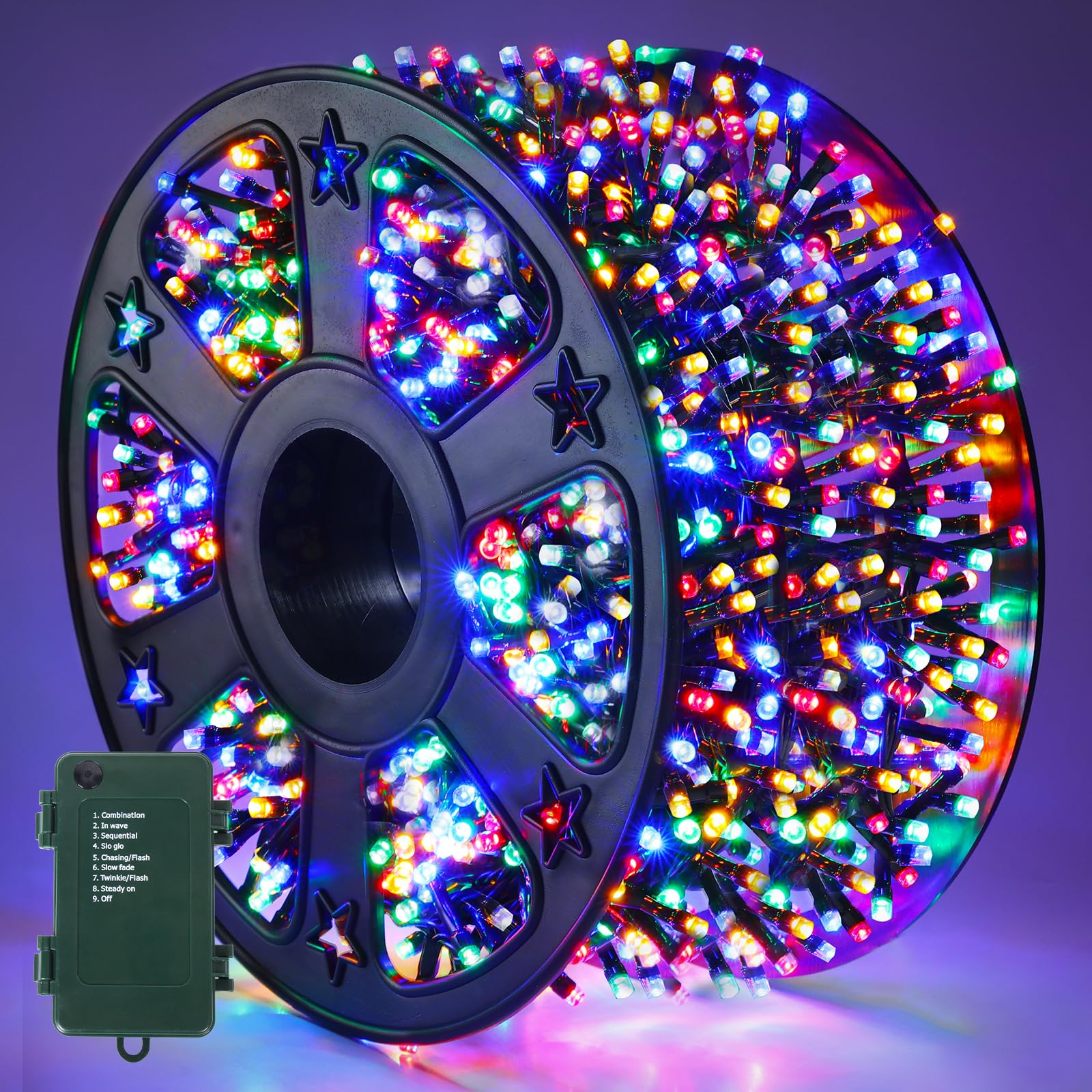 Quntis 164FT 1000LED Super Bright Battery Powered Christmas Lights, C Batteries Required (Not Included), 8 Modes & Timer Indoor/