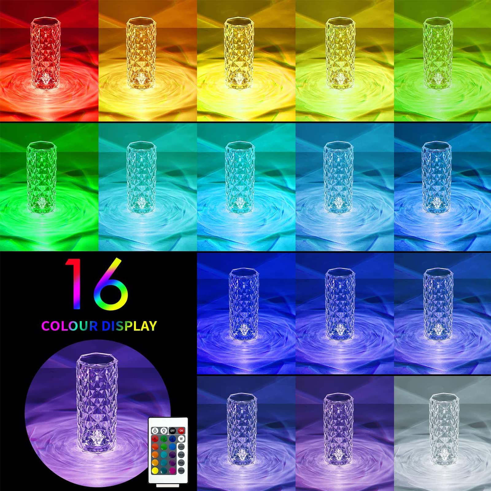 Imqsqik Crystal Table Lamp,Rgb Rose Diamond Touch Lamps (2Pack) Color Changing Night Light For Bedroom/Living Room/Party Dinner Decor Creative Lights Housewarming (Remote & Touch