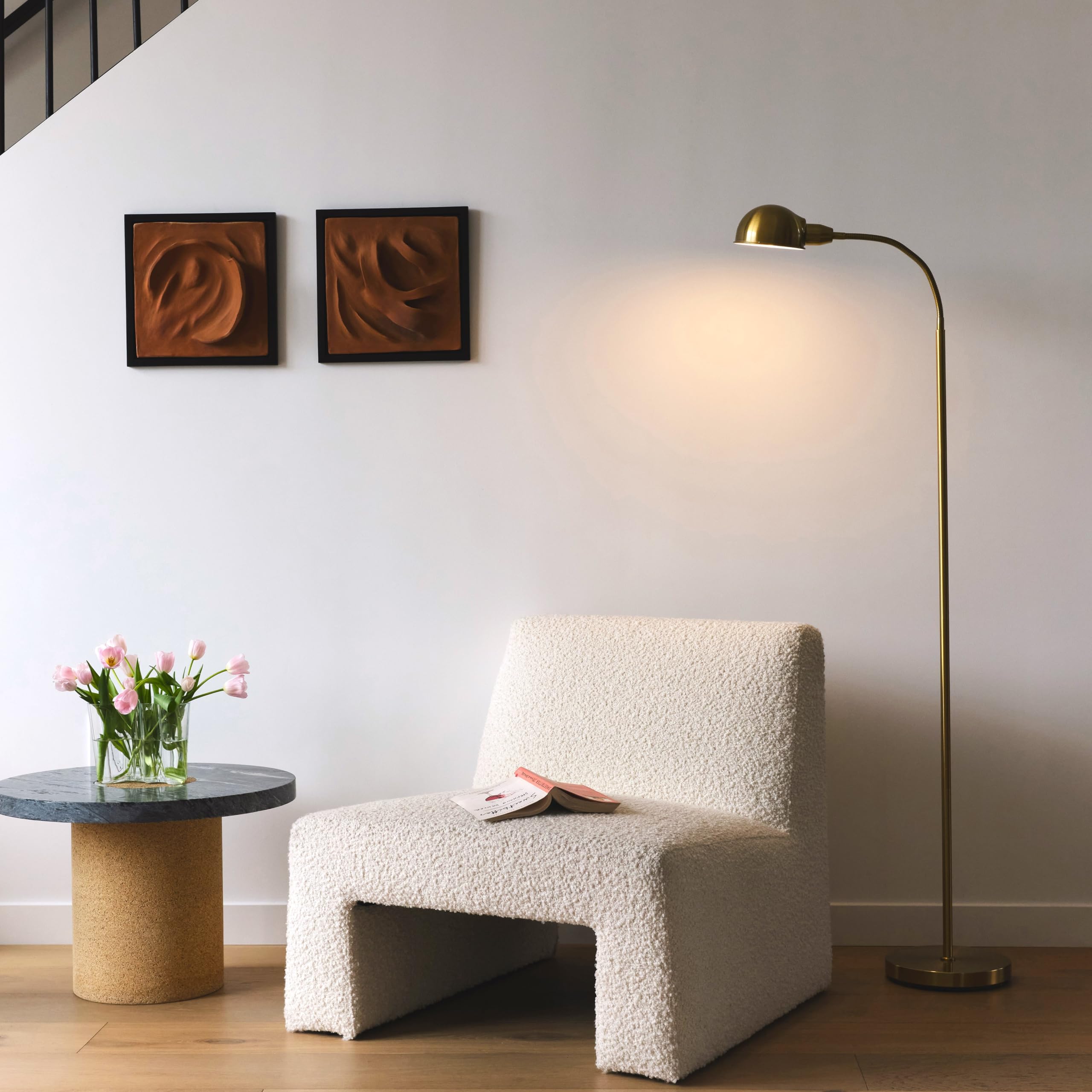 Brightech Regent LED Floor Lamp, Adjustable Gooseneck, Tall Skinny Design, Antique Brass, Model BT-FL-RGNT