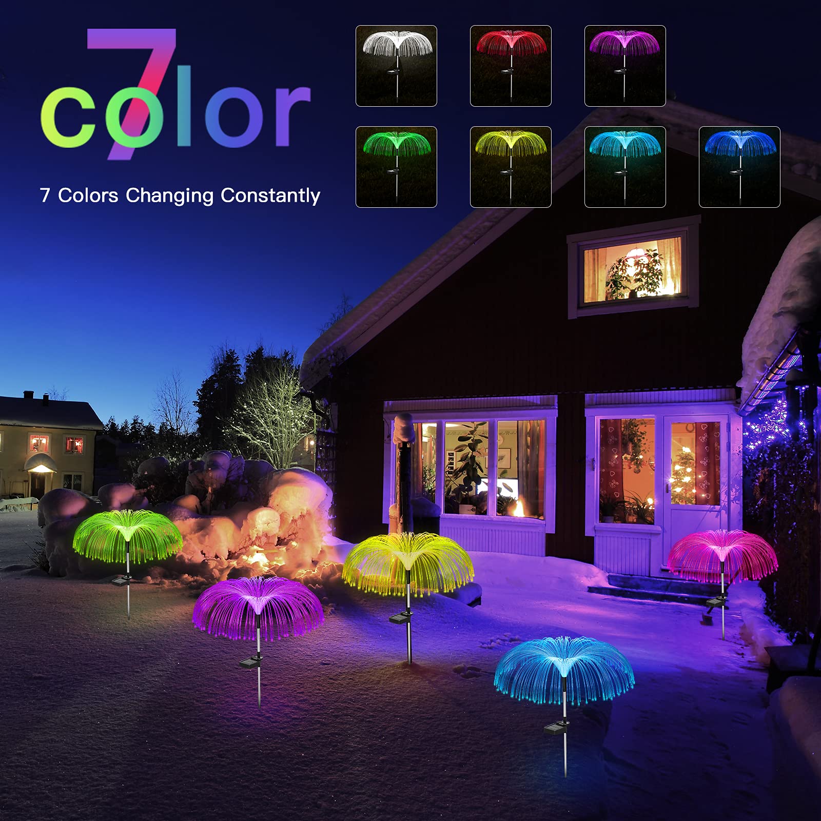 Vosaro Solar Jellyfish Lights Outdoor Garden Waterproof 3 Pack,Outdoor Solar Powered Flowers Lights,7 Color Changing Solar Stake
